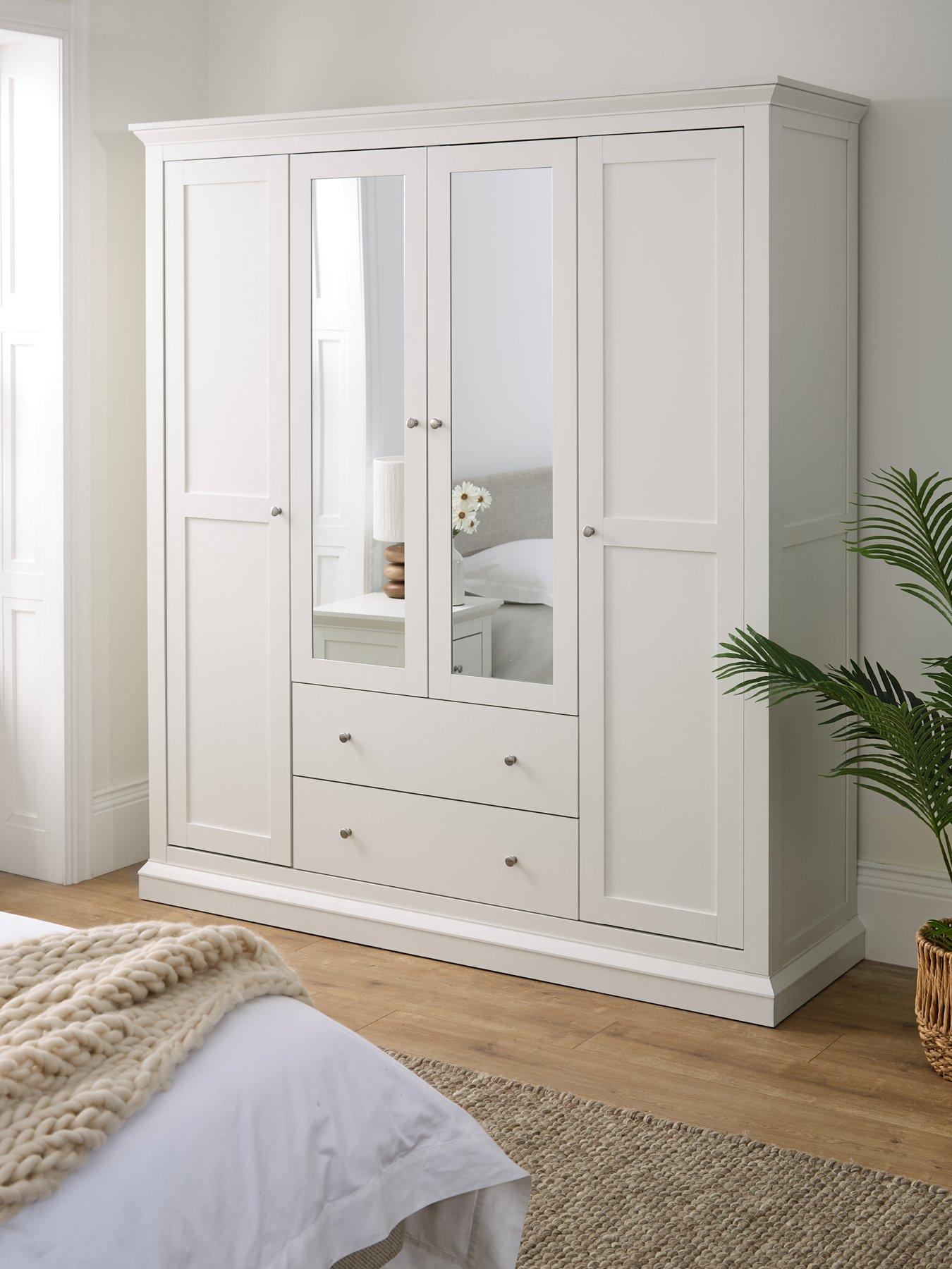 Very Home Hanna 4 Door, 2 Drawer Mirrored Combi Wardrobe - White