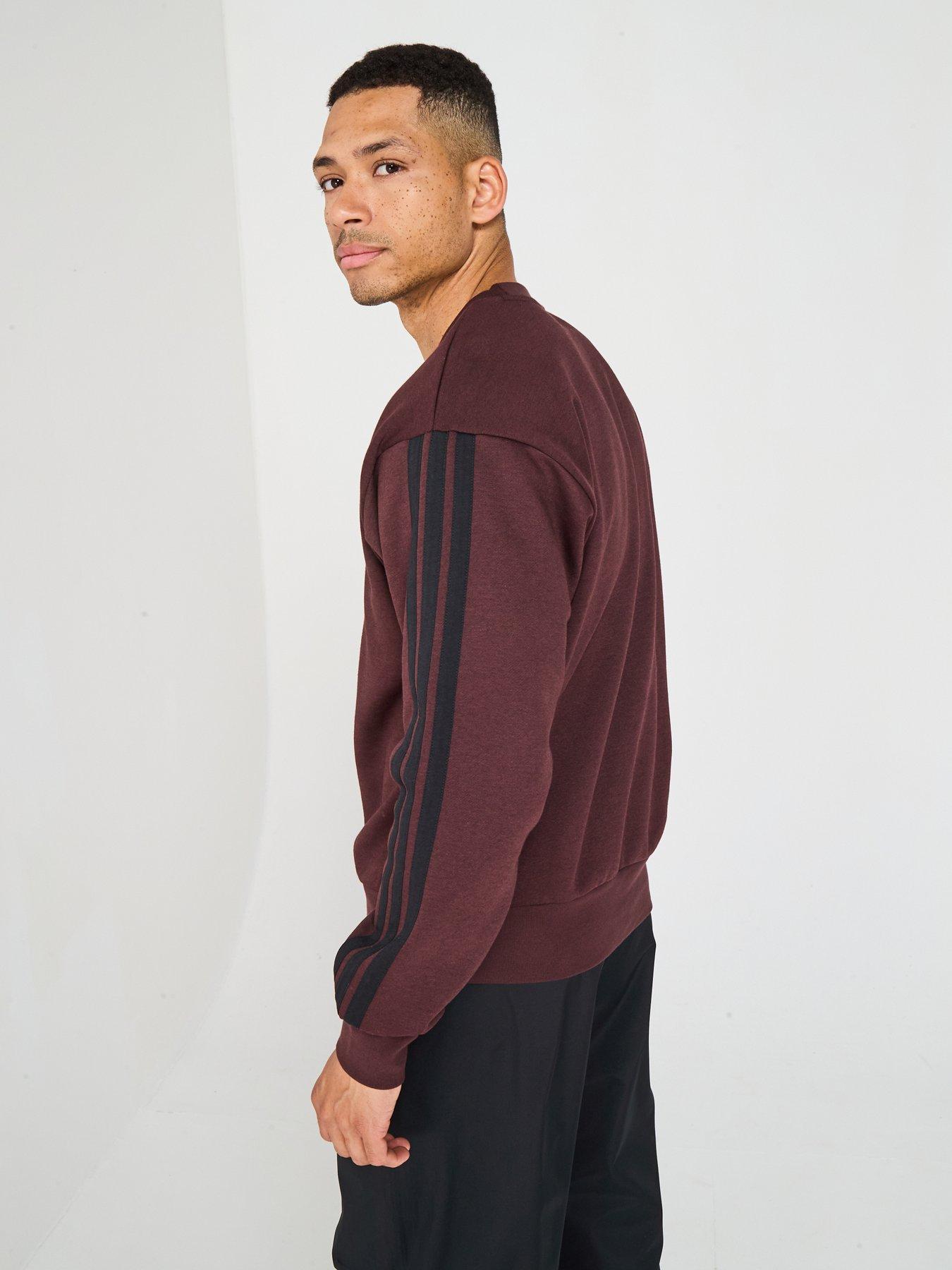 adidas-sportswear-mens-essential-3-stripes-fleece-sweatshirt-brownstillFront