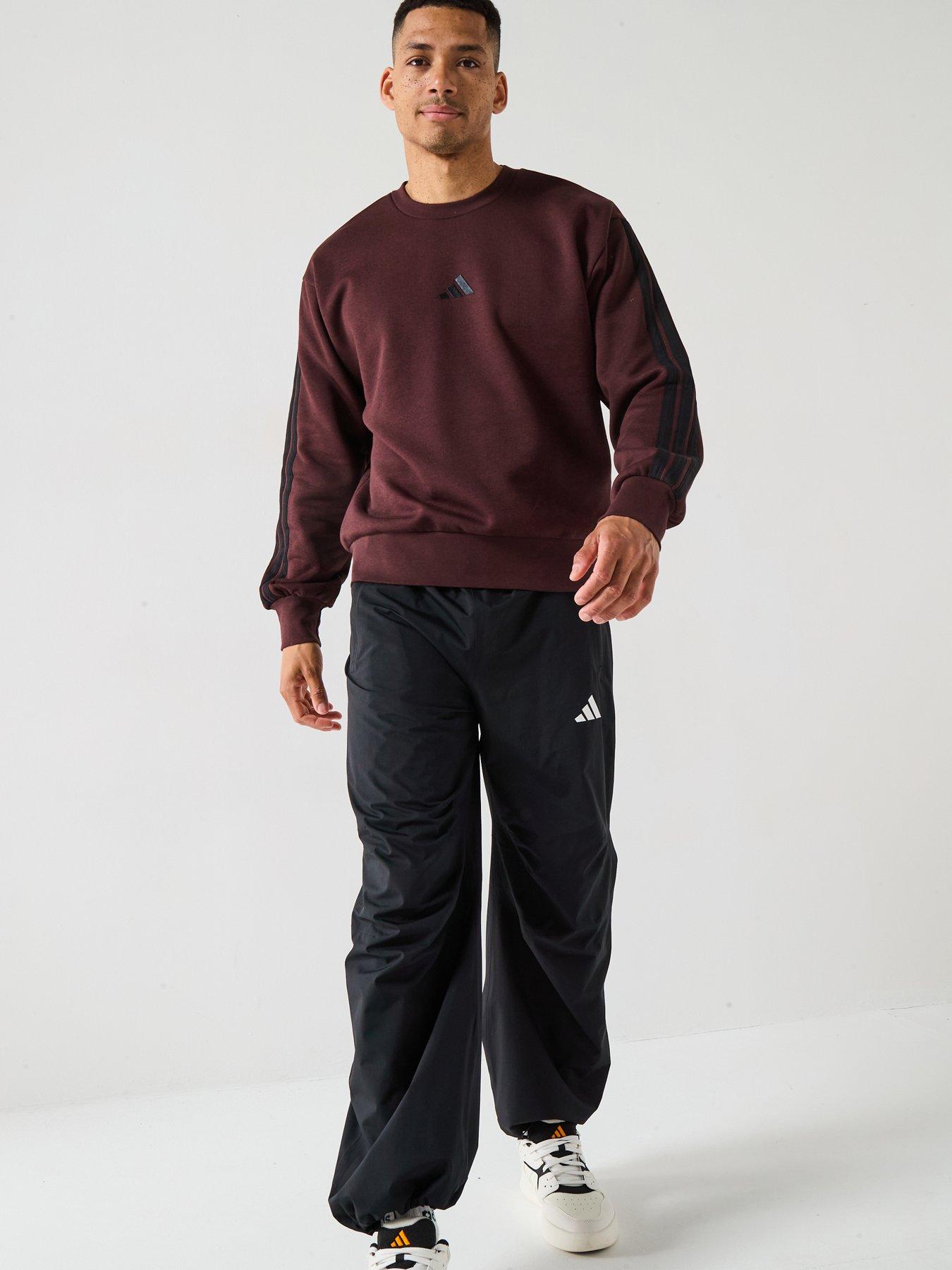 adidas-sportswear-mens-essential-3-stripes-fleece-sweatshirt-brownback