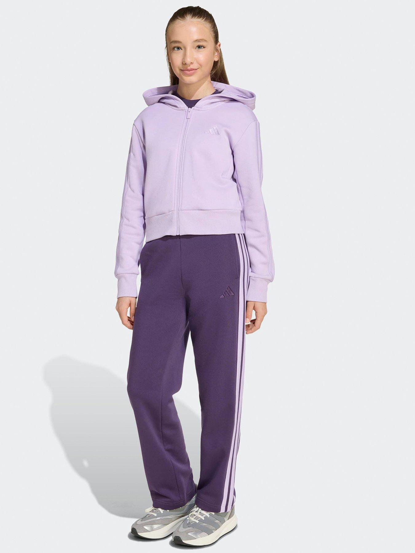 adidas Sportswear Junior Girls Fleece Hoodie And Pant Tracksuit- Purple