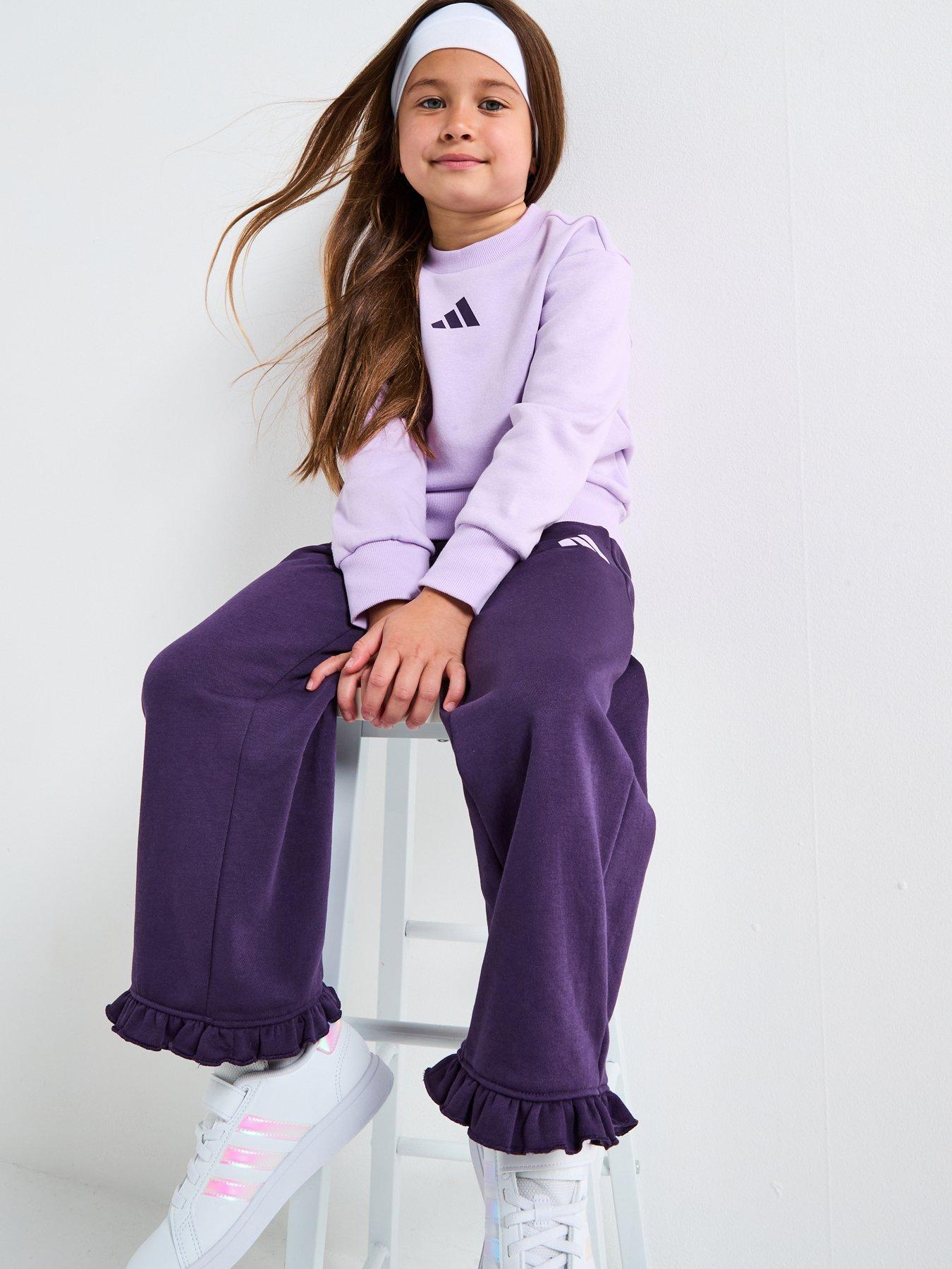 adidas Sportswear Kids Girls Crew And Frill Jogger Tracksuit - Purple