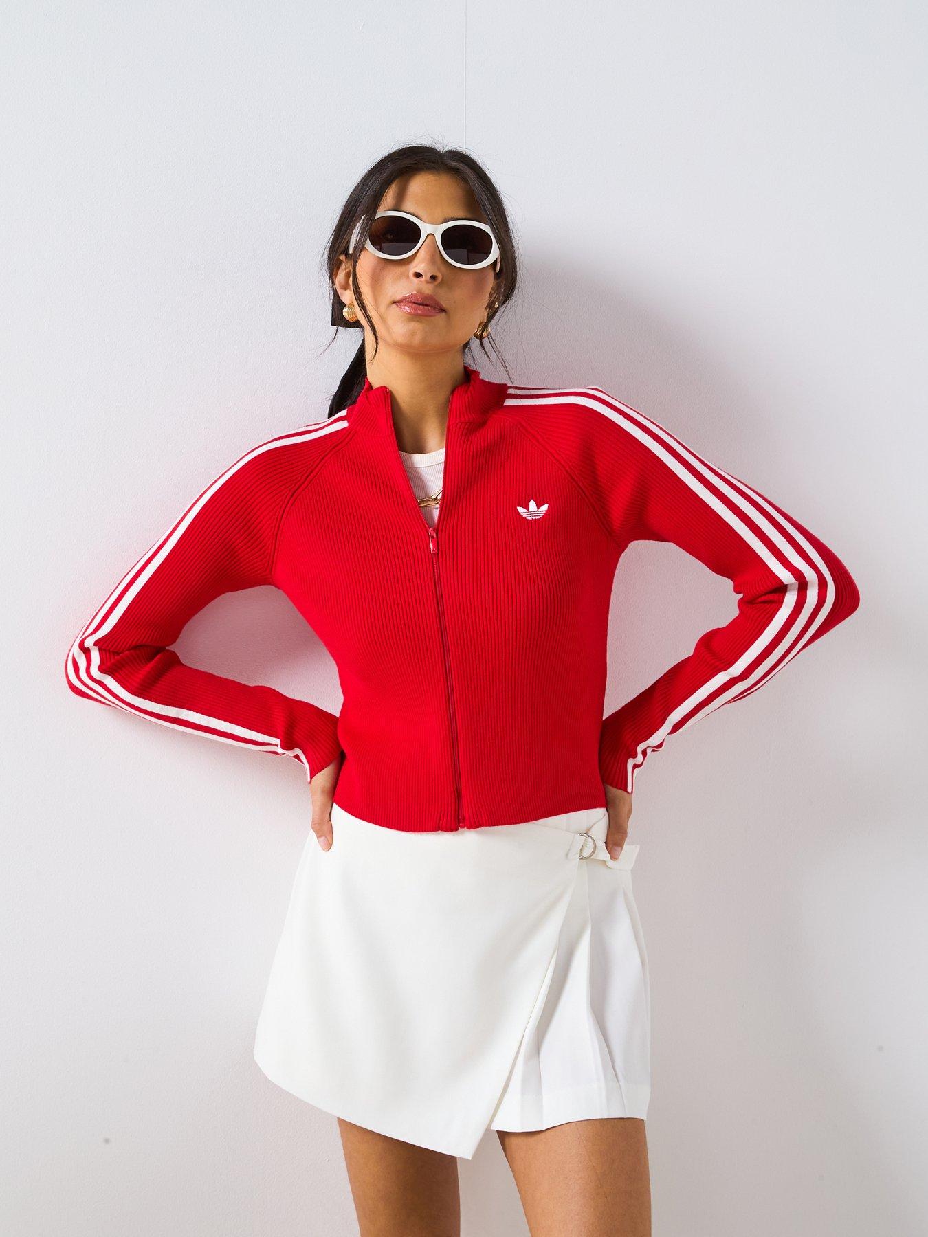 adidas Originals Women's Adicolor 3 Stripes Slim Knit Track Top - Red