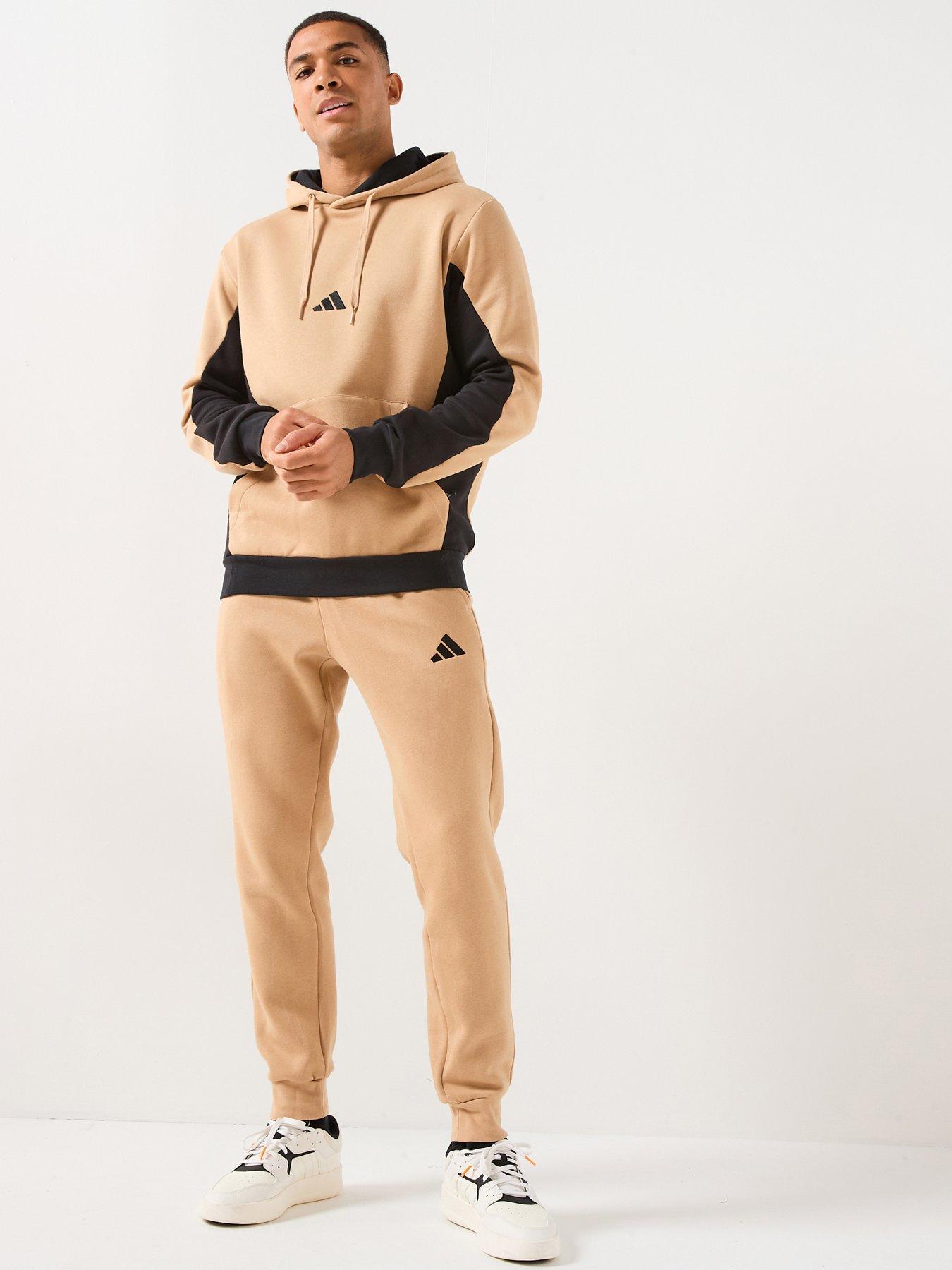 adidas Sportswear Men's Fleece Colorblock Hooded Tracksuit - Brown