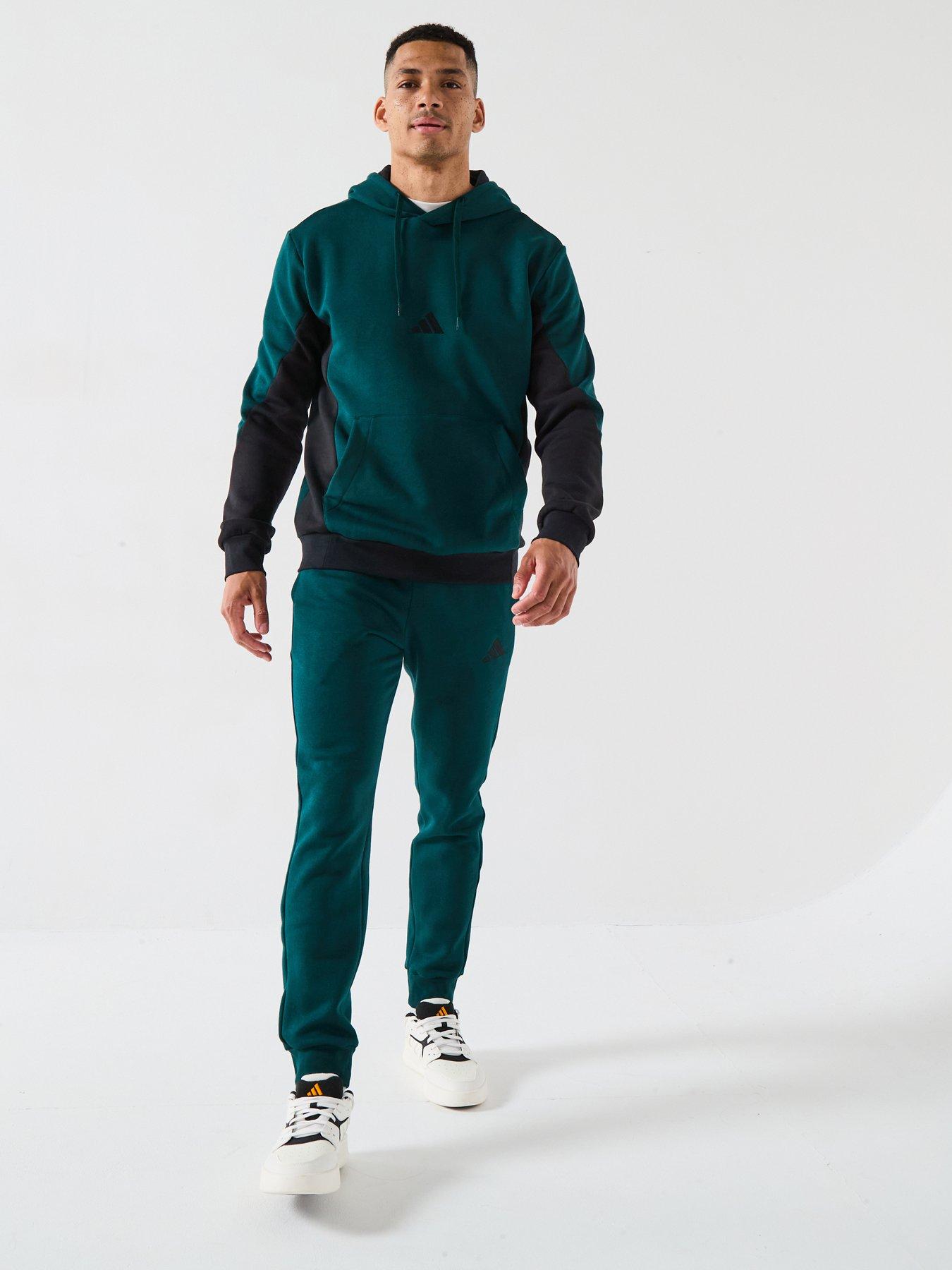 adidas Sportswear Men's Sportswear Fleece Colorblock Hooded Tracksuit - Green