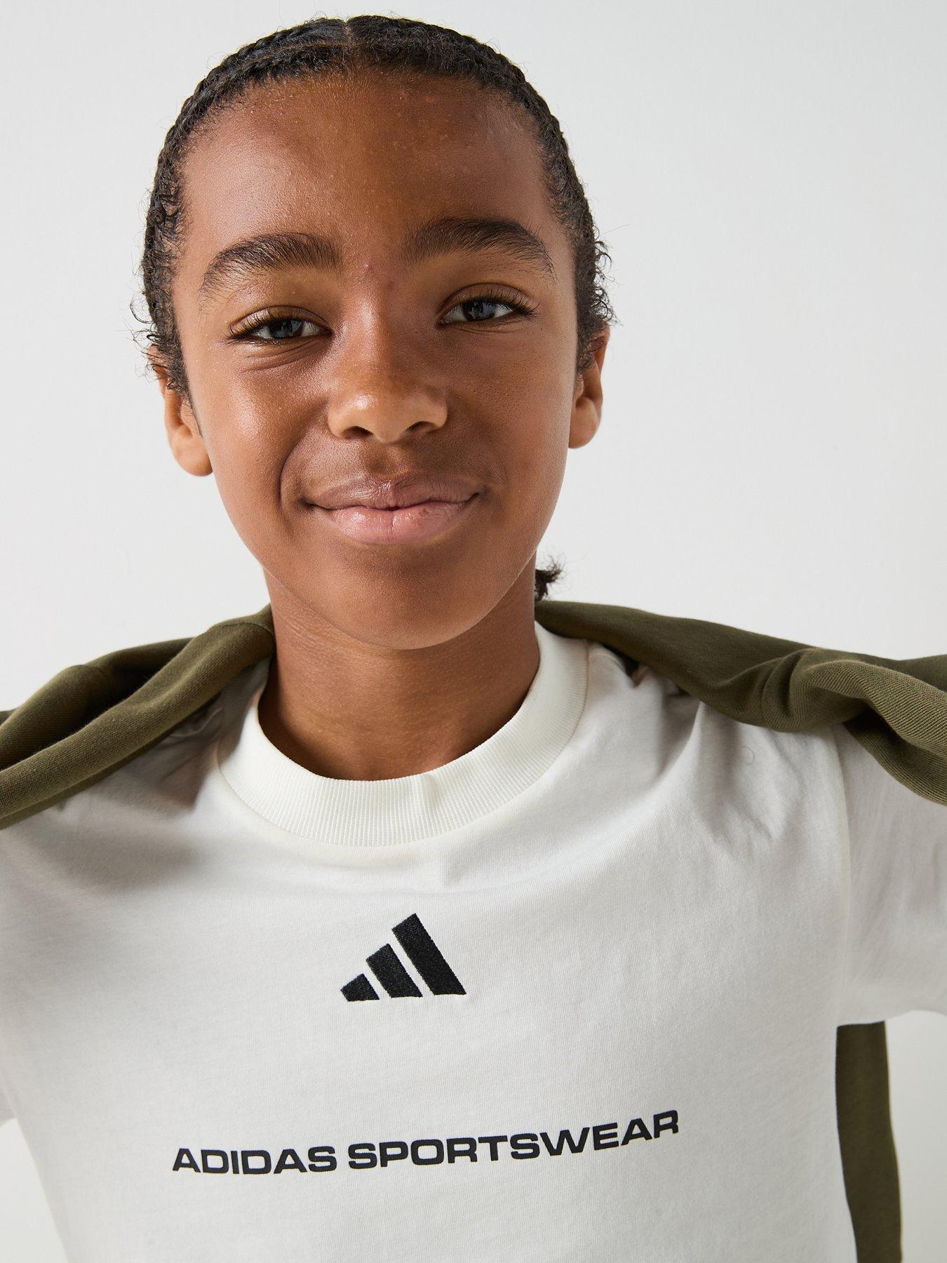 Image 4 of 6 of adidas Sportswear Junior Boys Logo T-Shirt- White