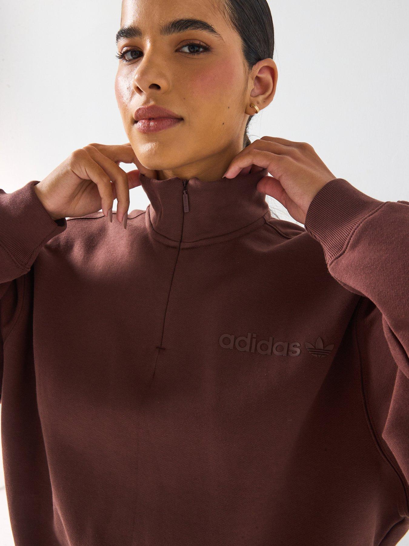 adidas-originals-womens-essential-linear-quarter-zip-brown