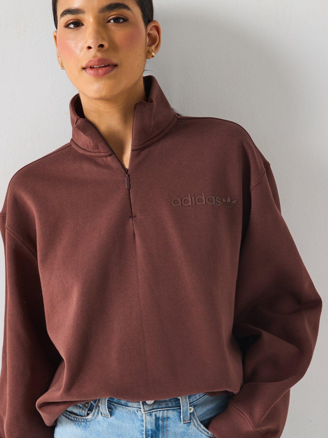 adidas Originals Women's Essential Linear Quarter Zip - Brown