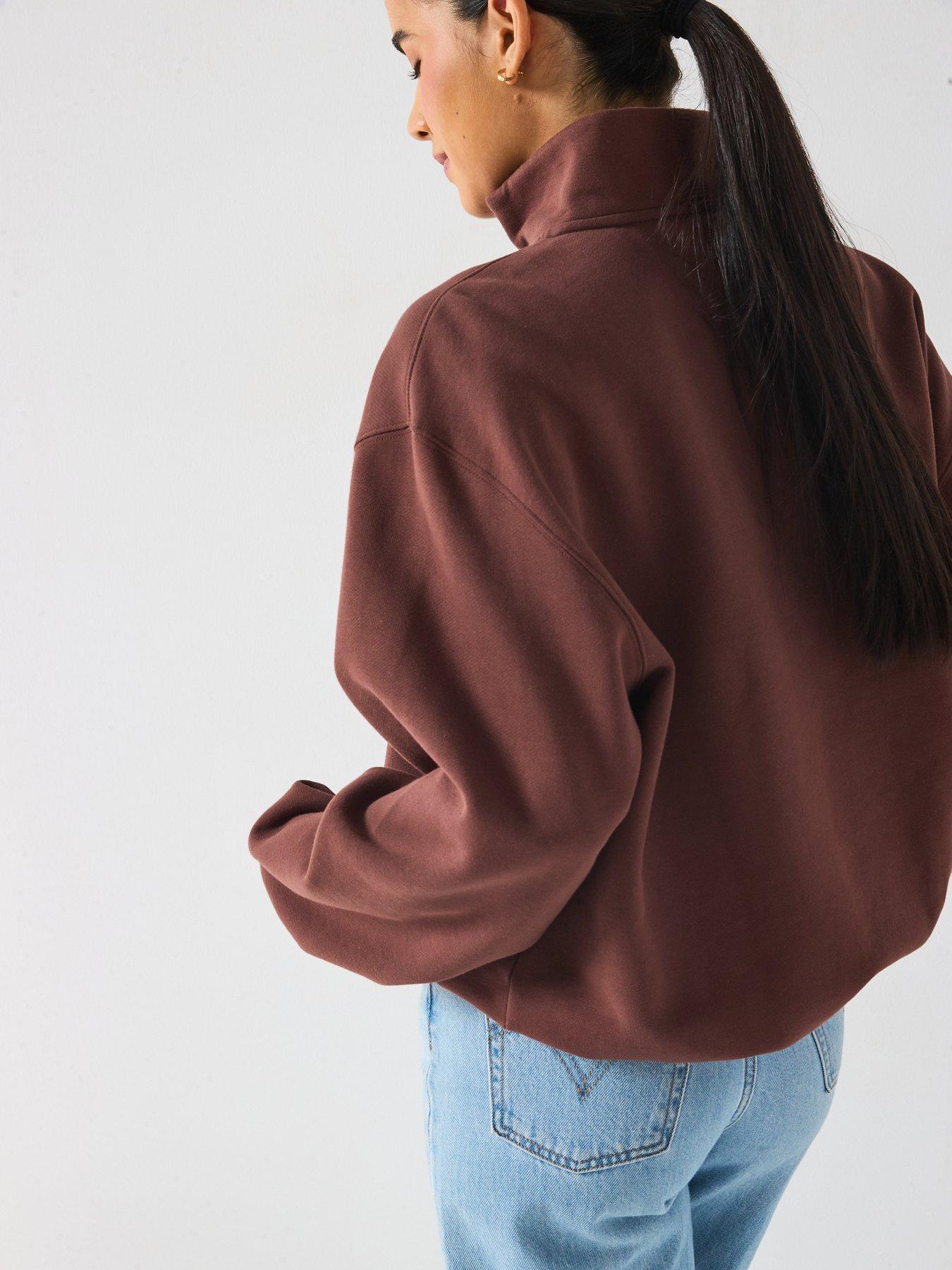 adidas Originals Women's Essential Linear Quarter Zip - Brown
