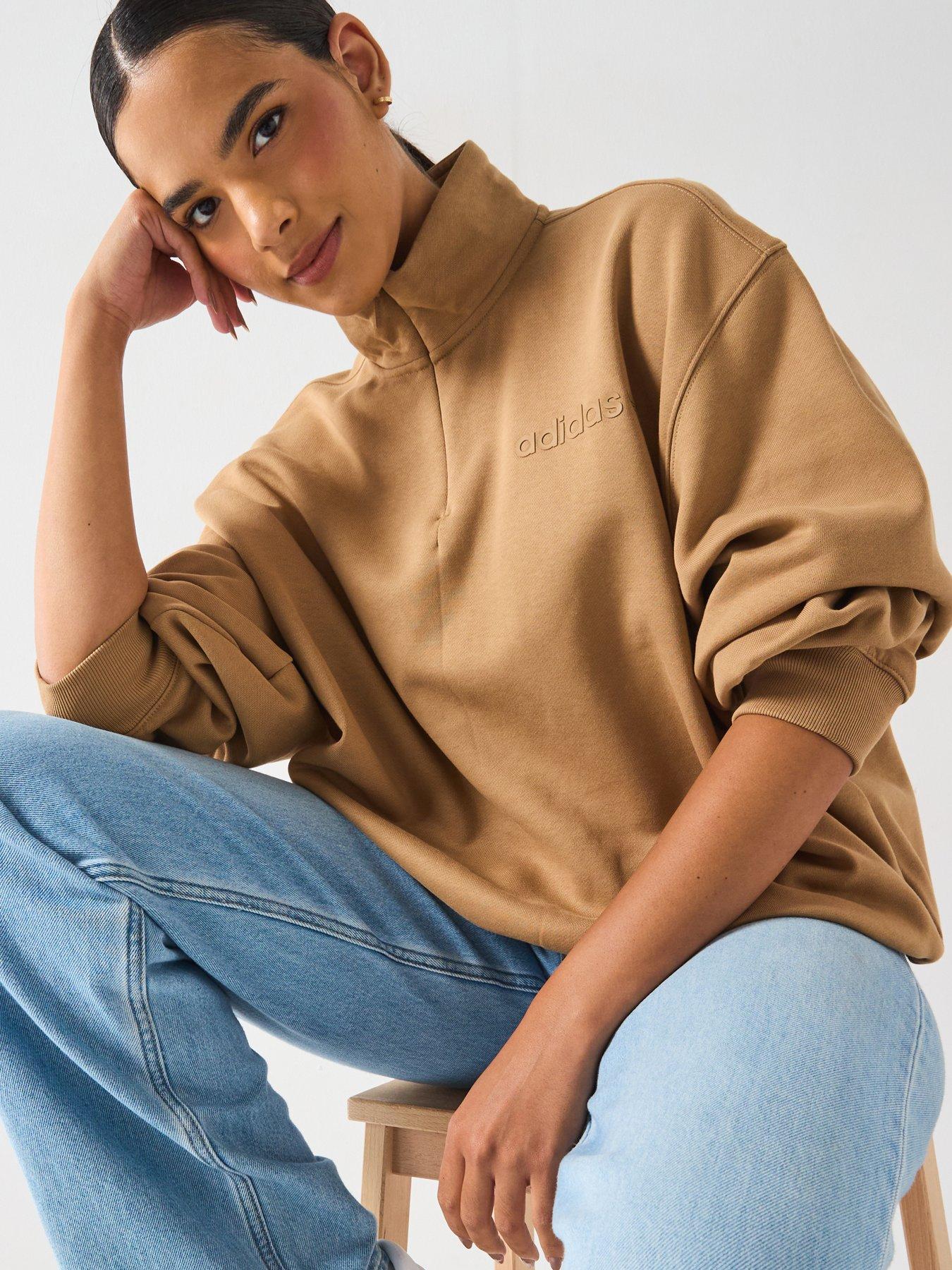 adidas Originals Women's Essential Linear Quarter Zip - Beige