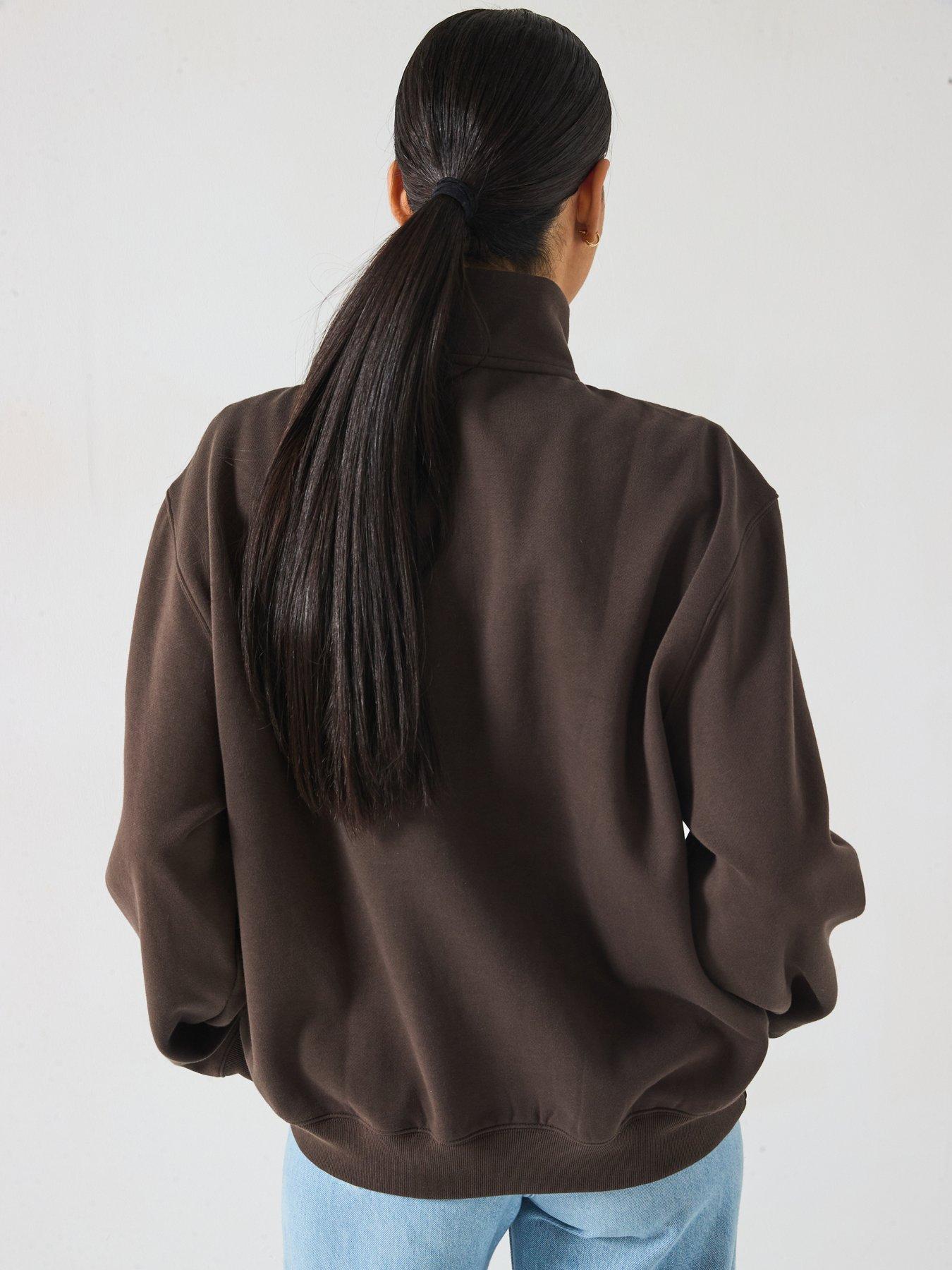 adidas-originals-womens-essential-linear-quarter-zip-brownstillFront