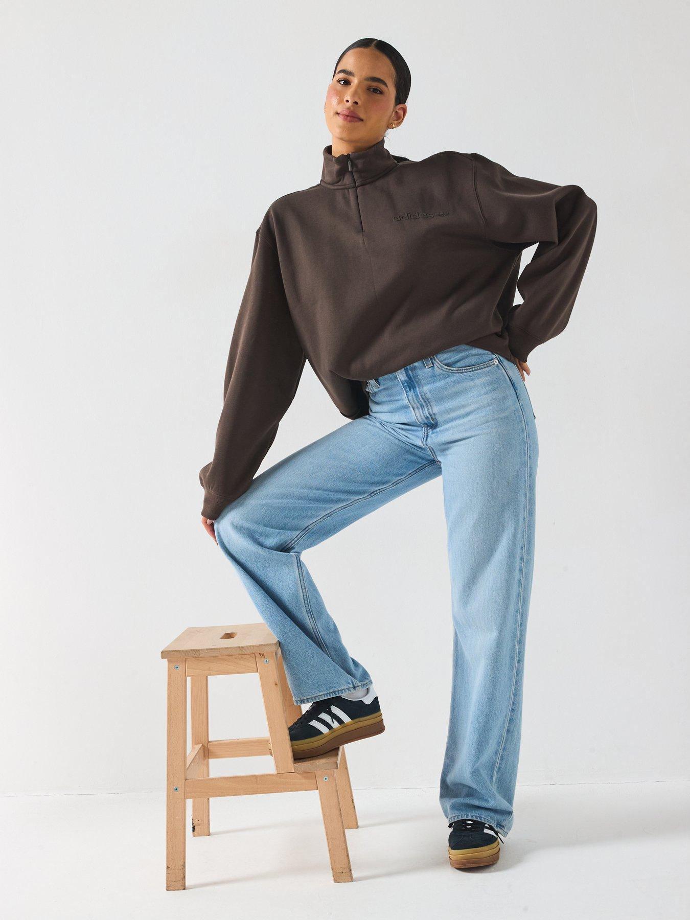 adidas-originals-womens-essential-linear-quarter-zip-brownback