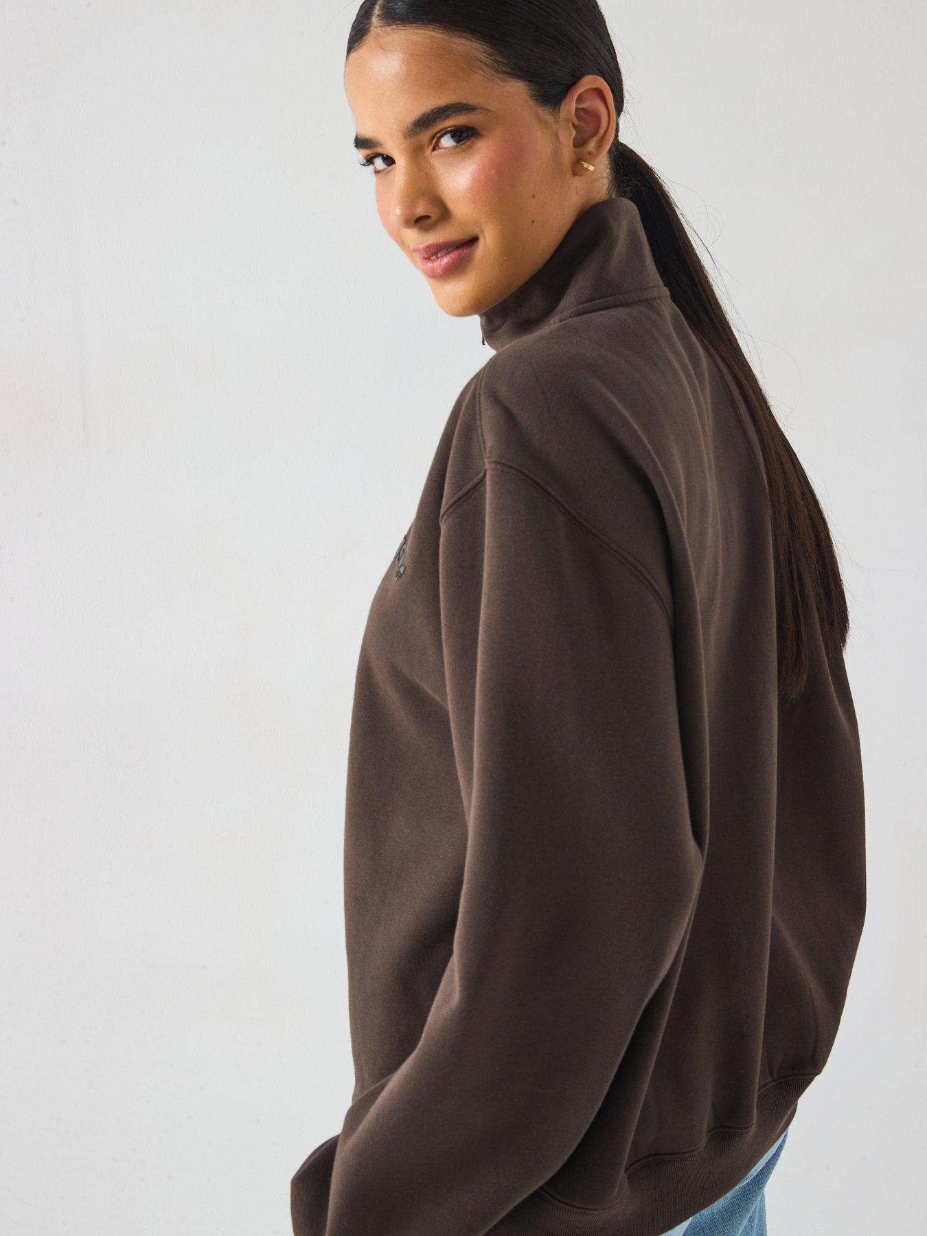 adidas-originals-womens-essential-linear-quarter-zip-browndetail