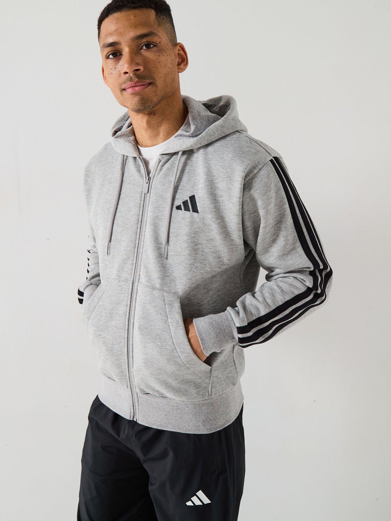 adidas-sportswear-mens-essential-3-stripes-fleece-hoodie-greyfront