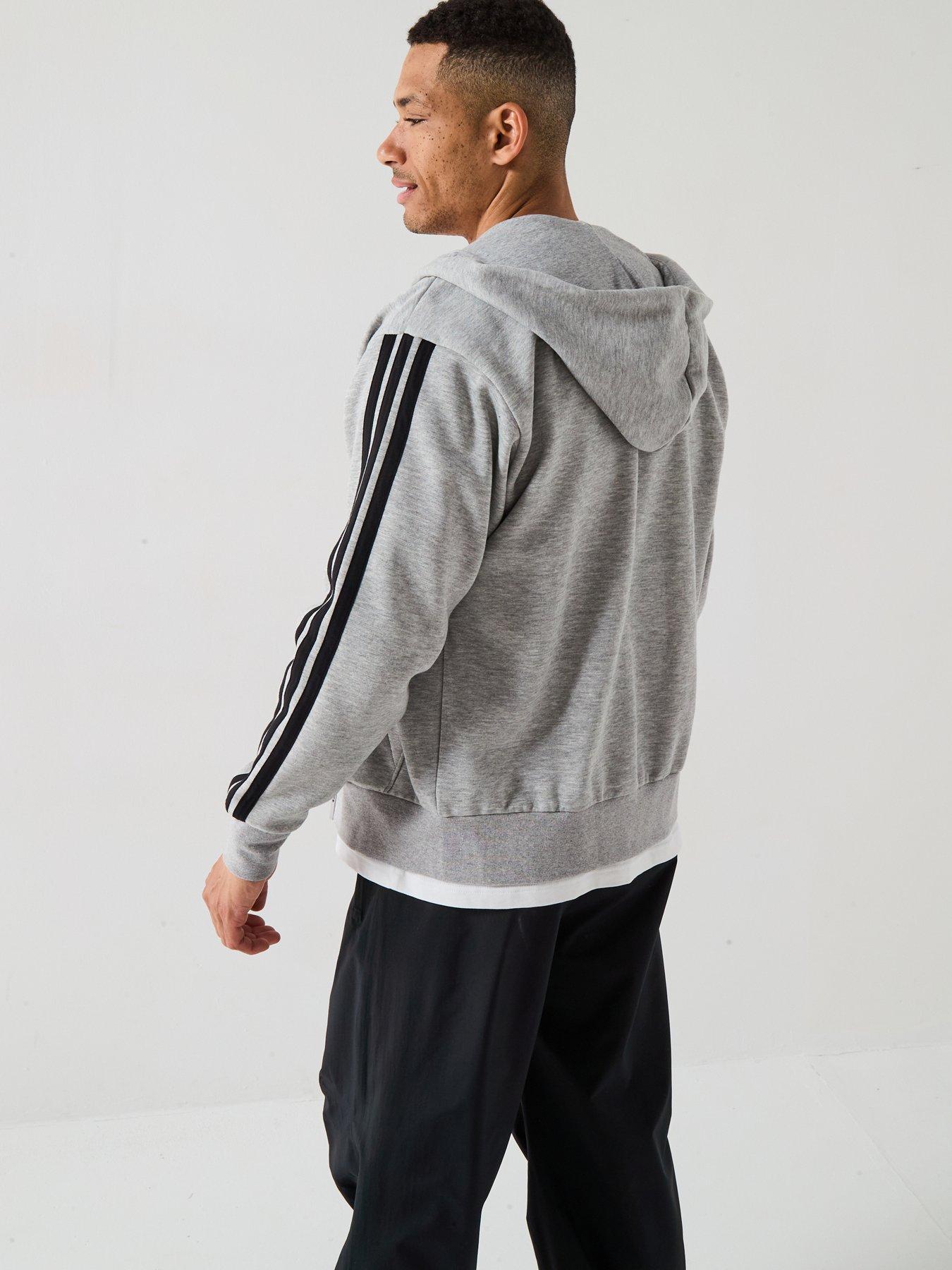 adidas-sportswear-mens-essential-3-stripes-fleece-hoodie-greystillFront