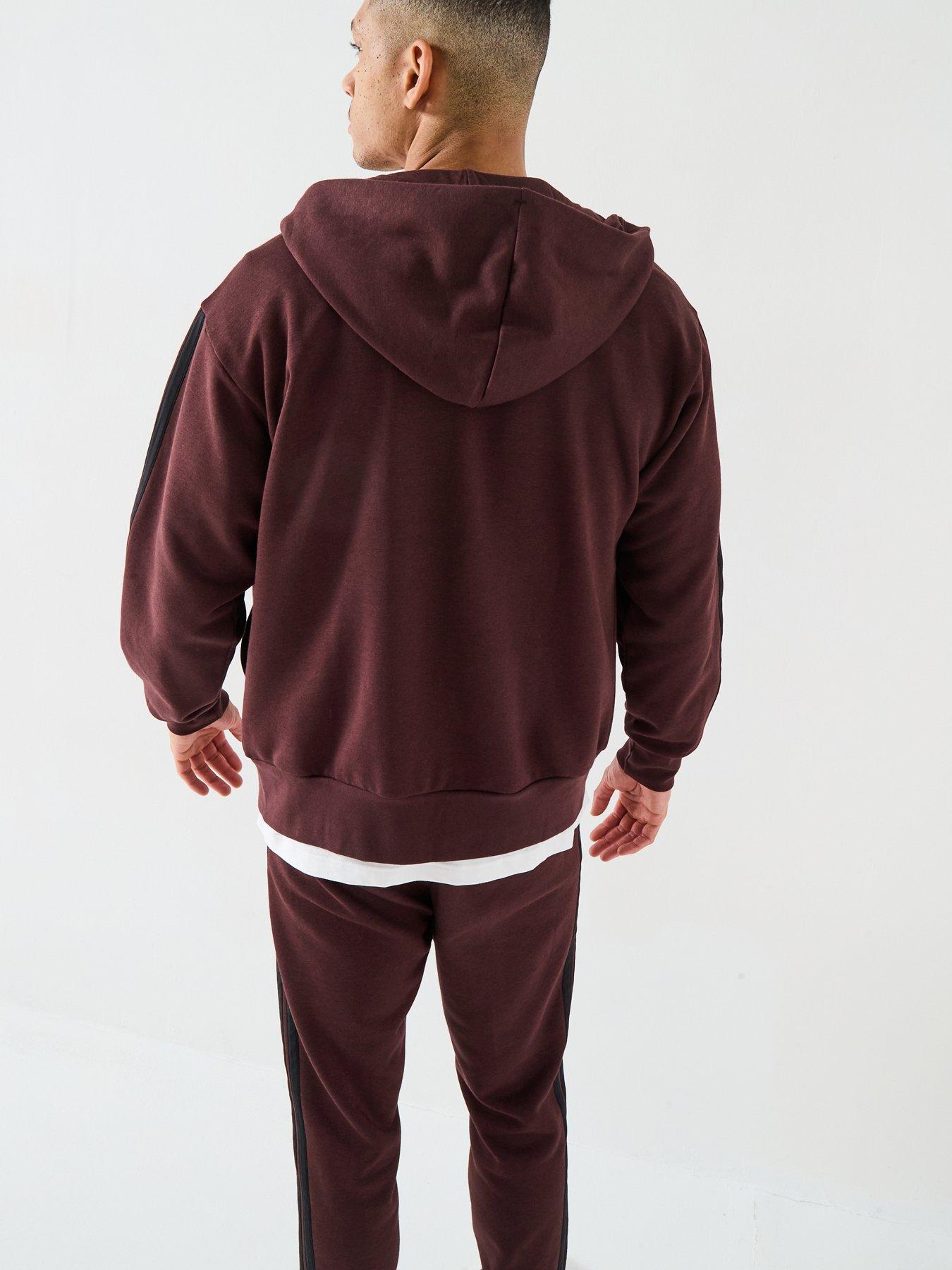 adidas-sportswear-mens-essential-3-stripes-fleece-hoodie-brownstillFront
