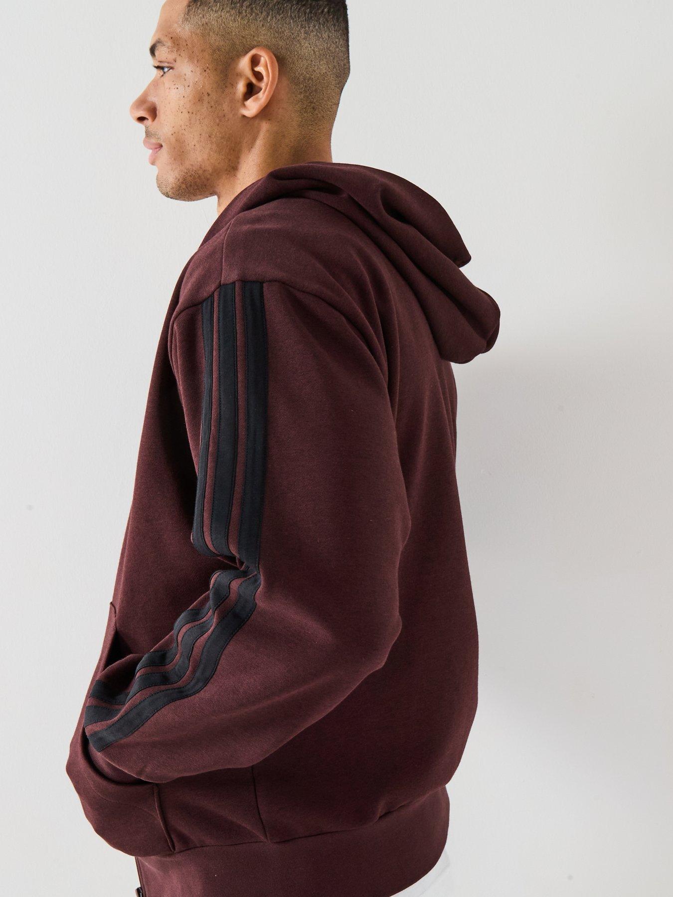 adidas-sportswear-mens-essential-3-stripes-fleece-hoodie-brownoutfit