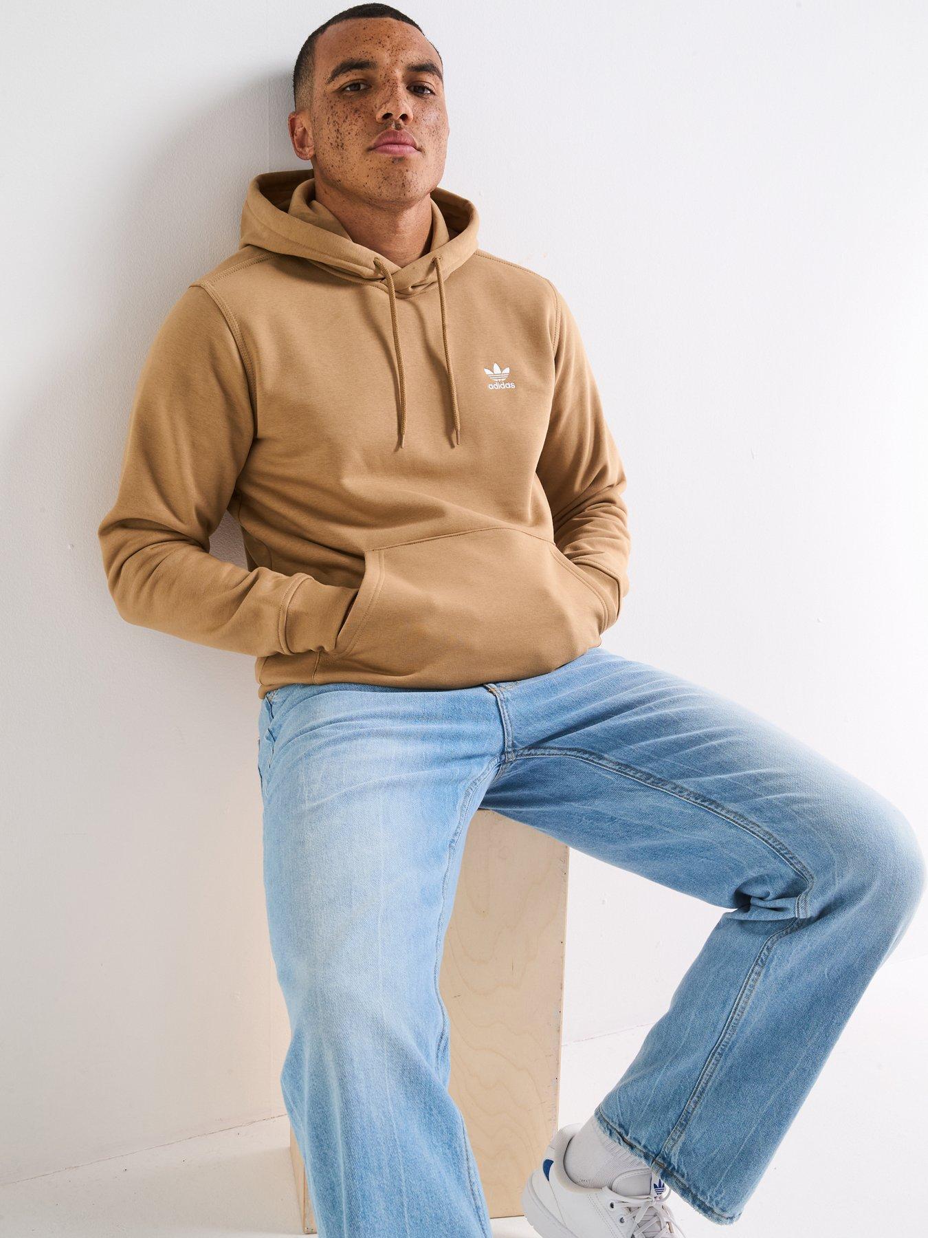 adidas-originals-mens-trefoil-essentials-hoodie-brownoutfit