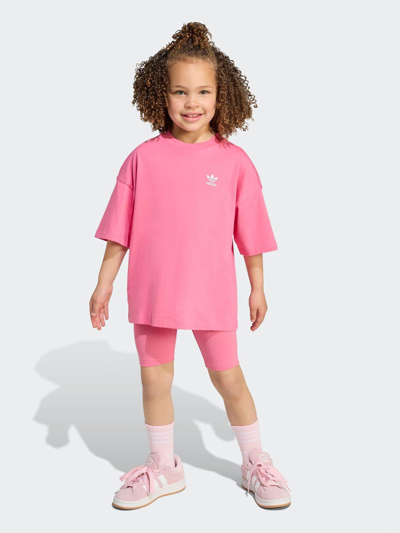 adidas Originals Kids Girls Trefoil Essentials Cycling Shorts And T-Shirt Set - Pink