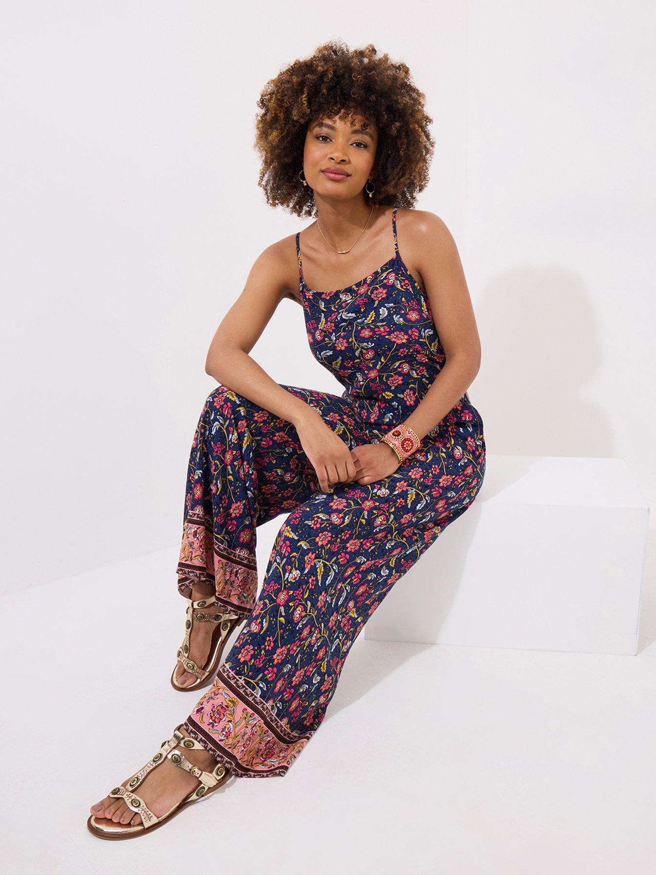 undefined Petite Beautiful Border Jumpsuit - Navy