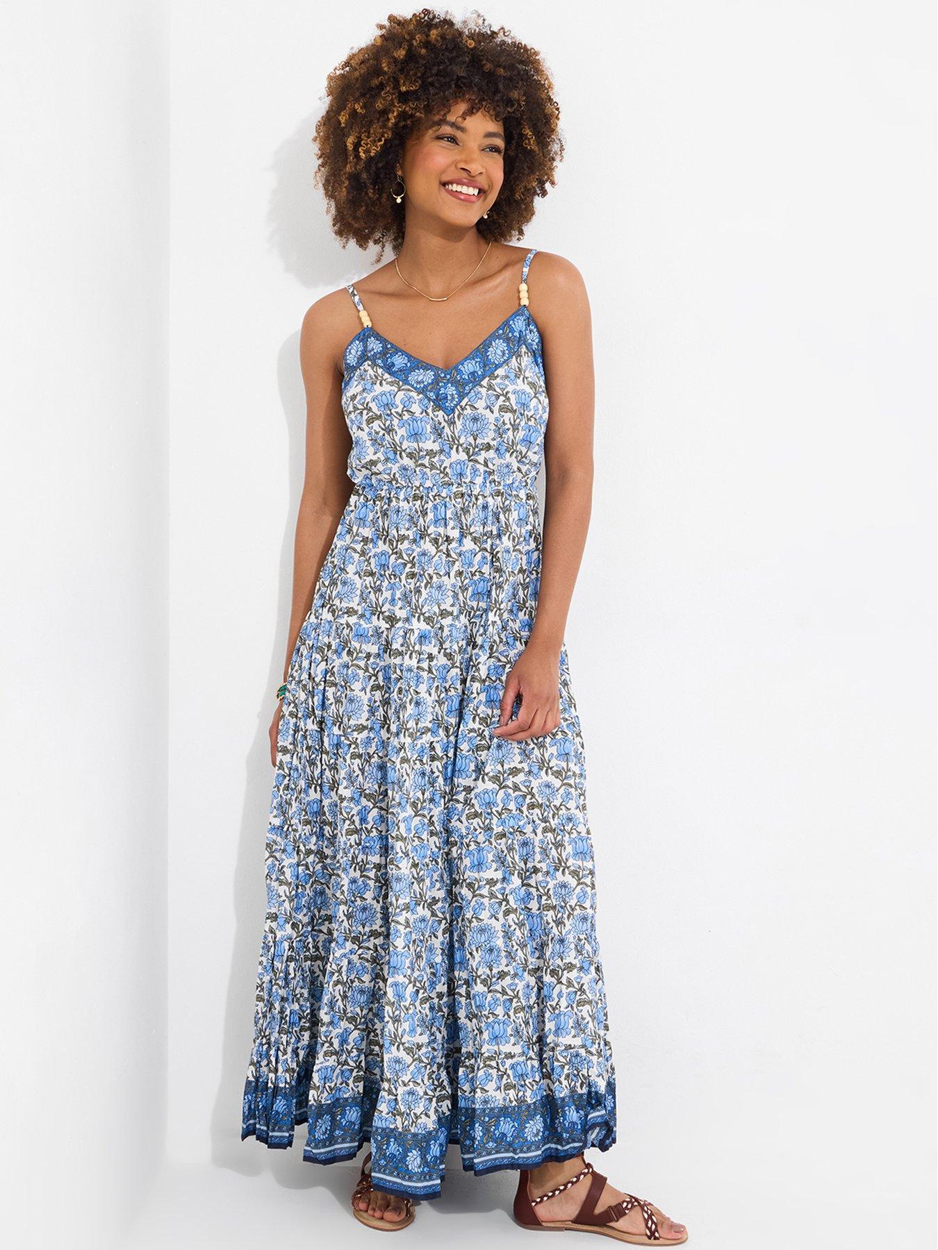 Image of Joe Browns Maisie Floral Crinkle Cotton Maxi Sundress - Blue