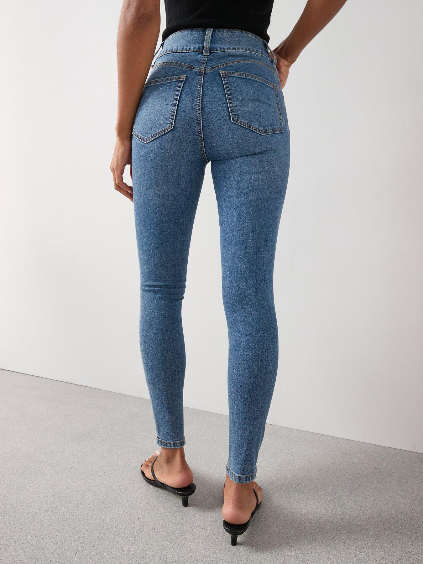Image 2 of 7 of The Very Collection Sculpt Double Button Skinny Jeans - Mid Wash