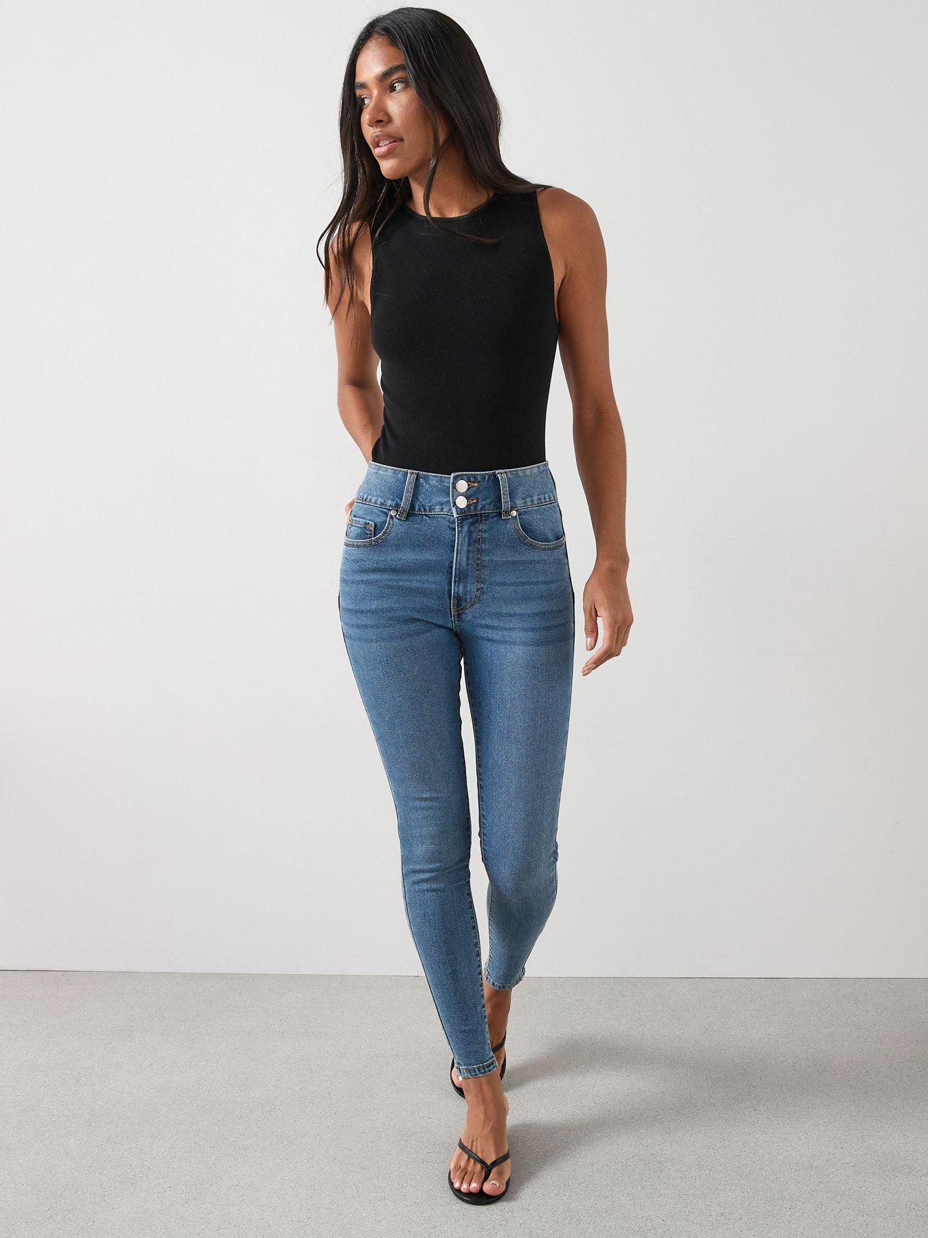 Image 3 of 7 of The Very Collection Sculpt Double Button Skinny Jeans - Mid Wash