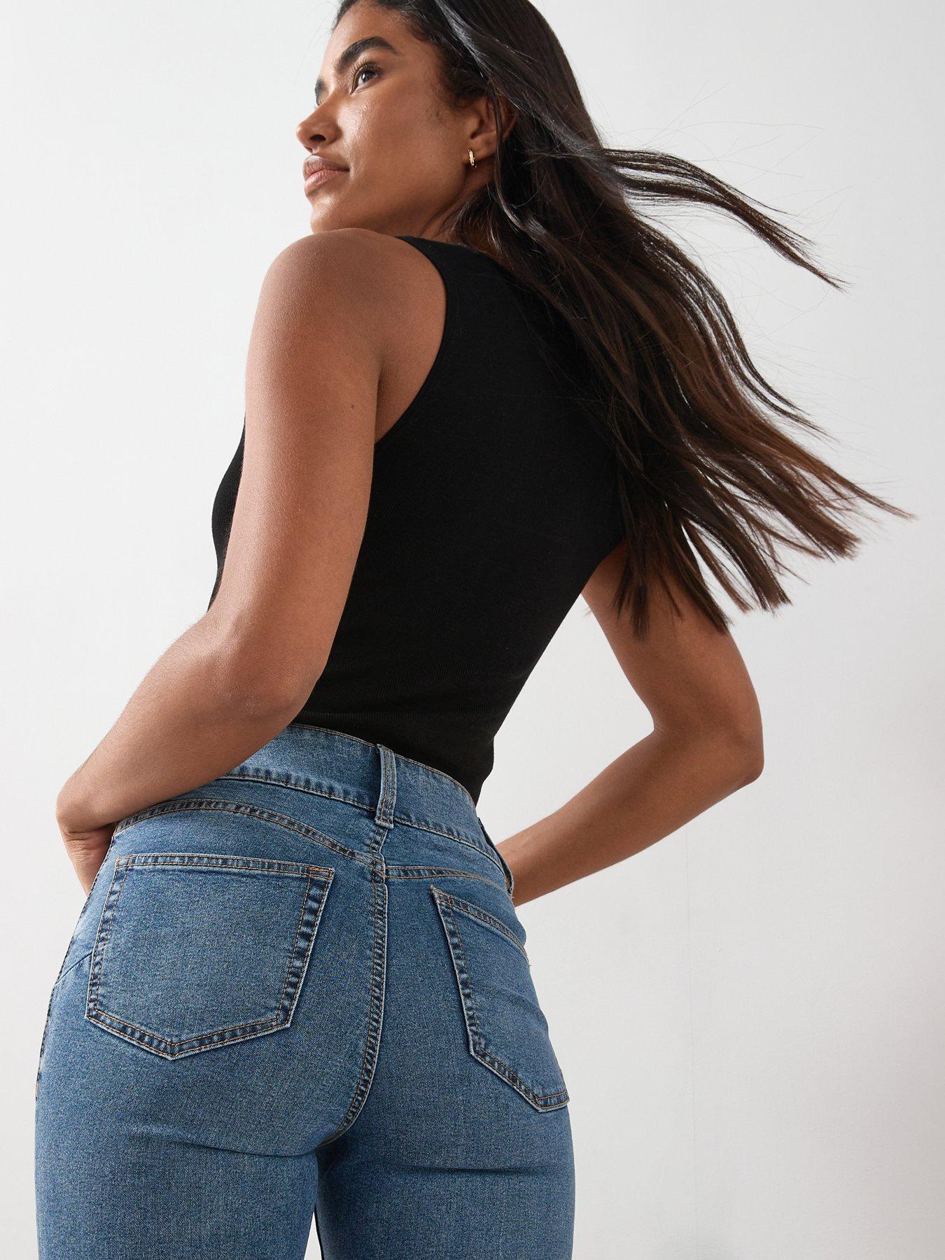 Image 4 of 7 of The Very Collection Sculpt Double Button Skinny Jeans - Mid Wash