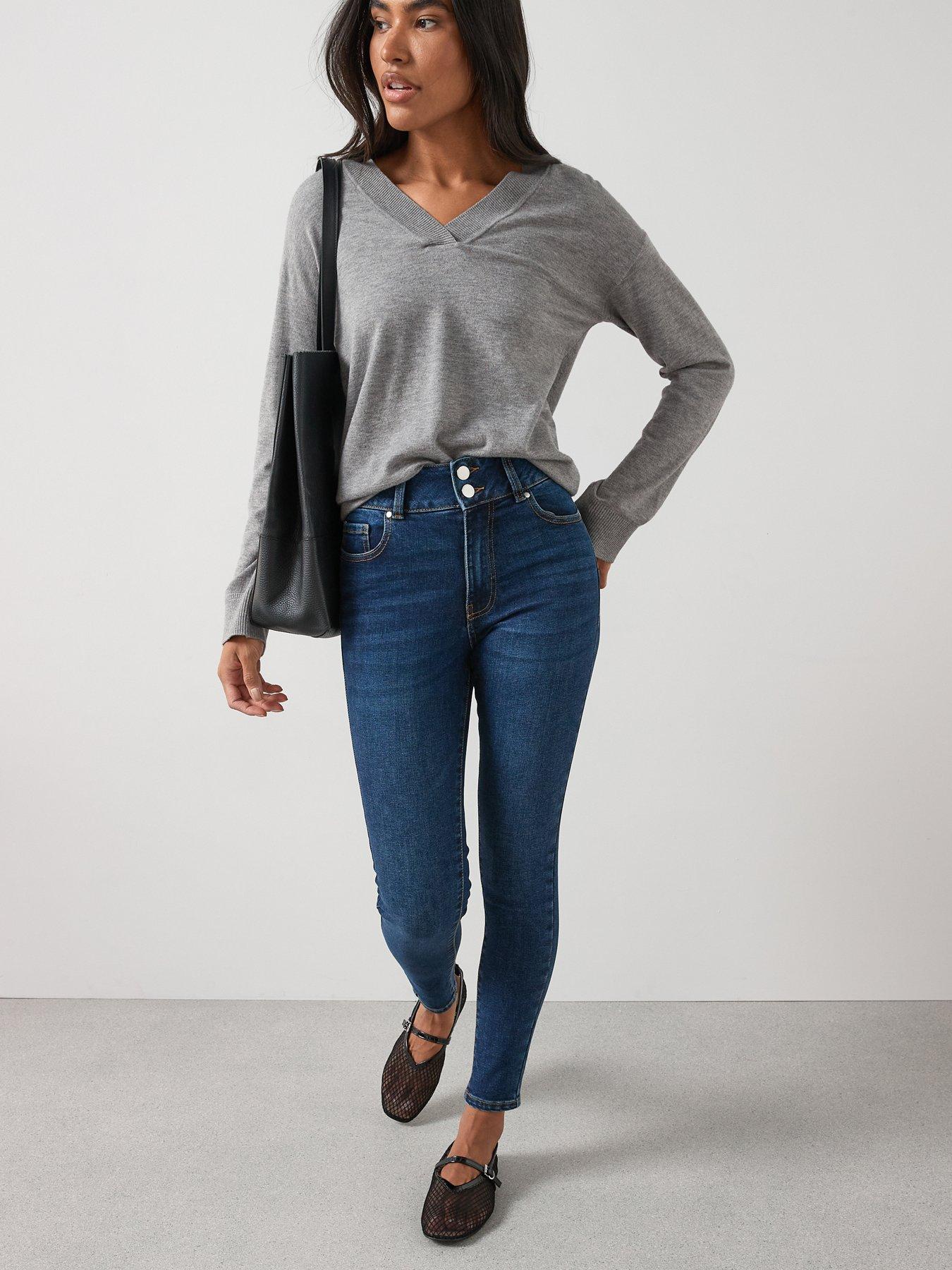 The Very Collection Sculpt Double Button Skinny Jeans - Dark Wash