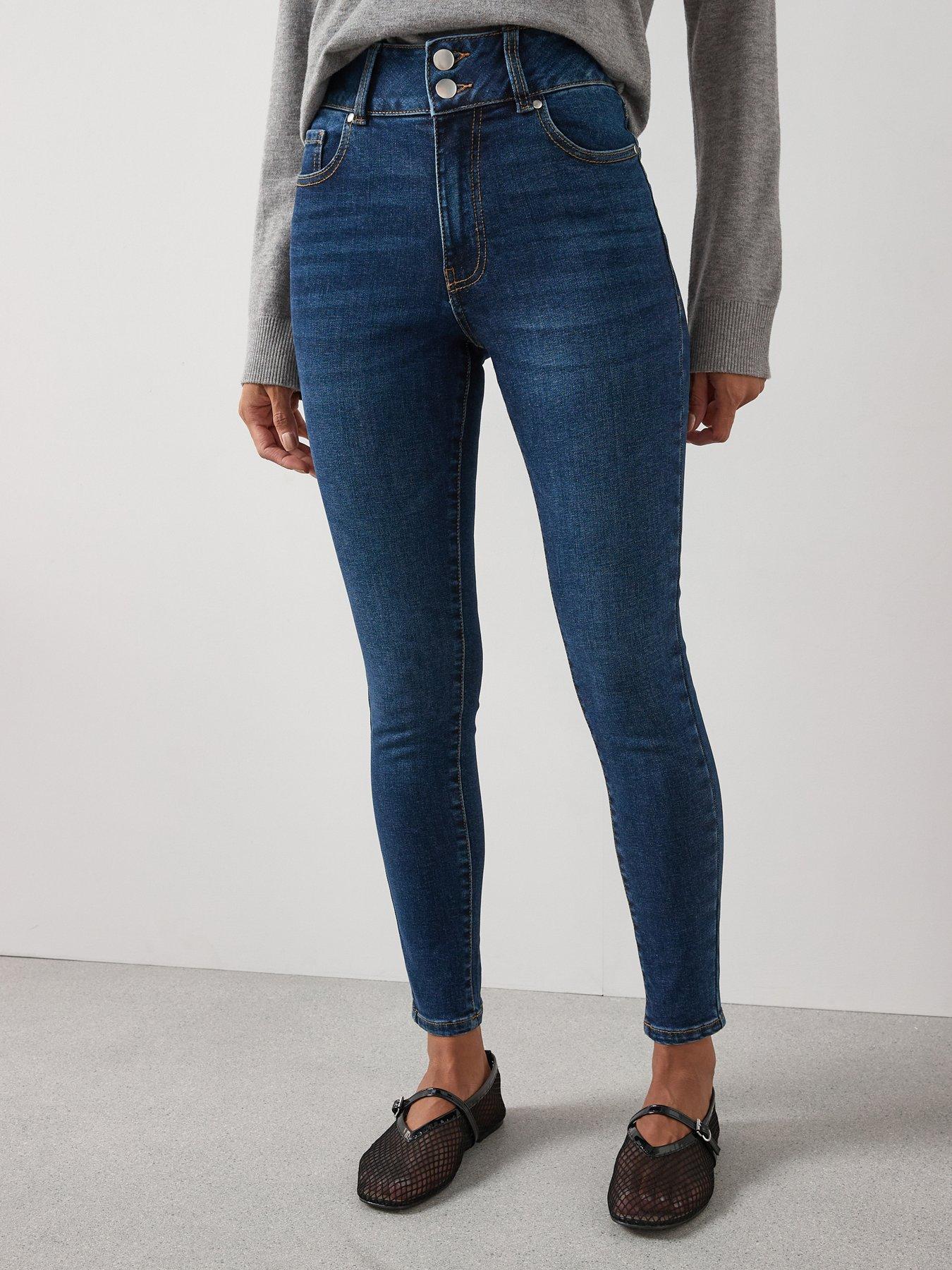 Image 4 of 7 of The Very Collection Shaping Double Button Skinny Jeans - Dark Wash