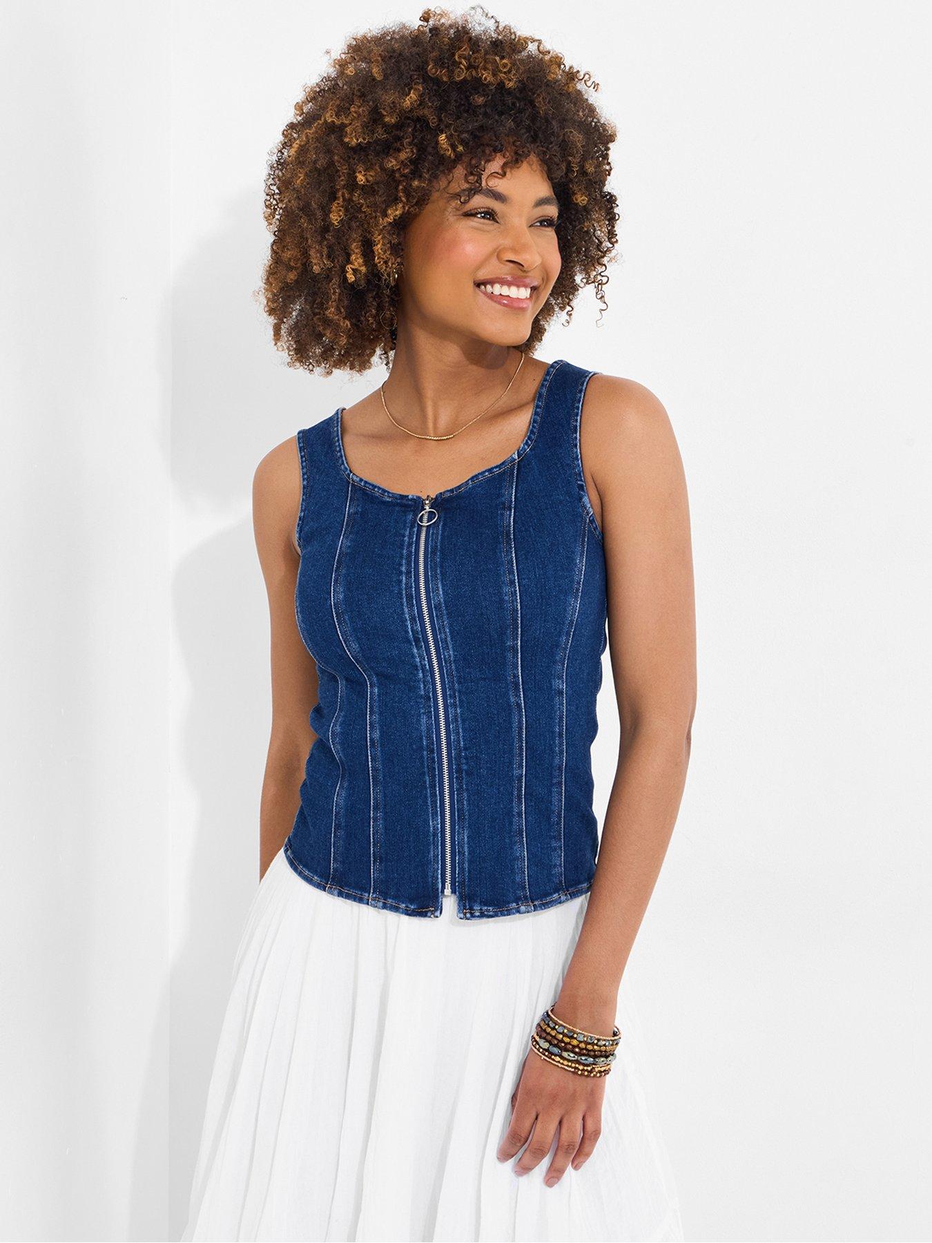 Image of Joe Browns Gigi Stretch Denim Zip Top - Blue