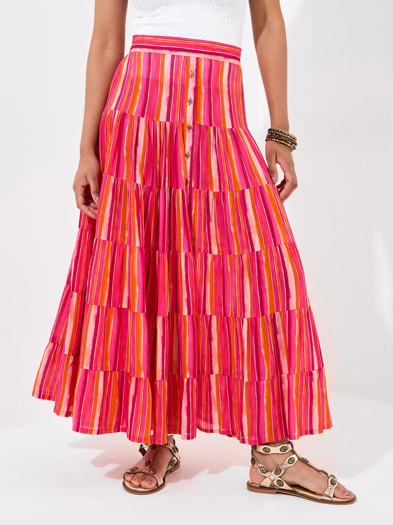 undefined Sophia Stripe Tiered Maxi Skirt - Pink