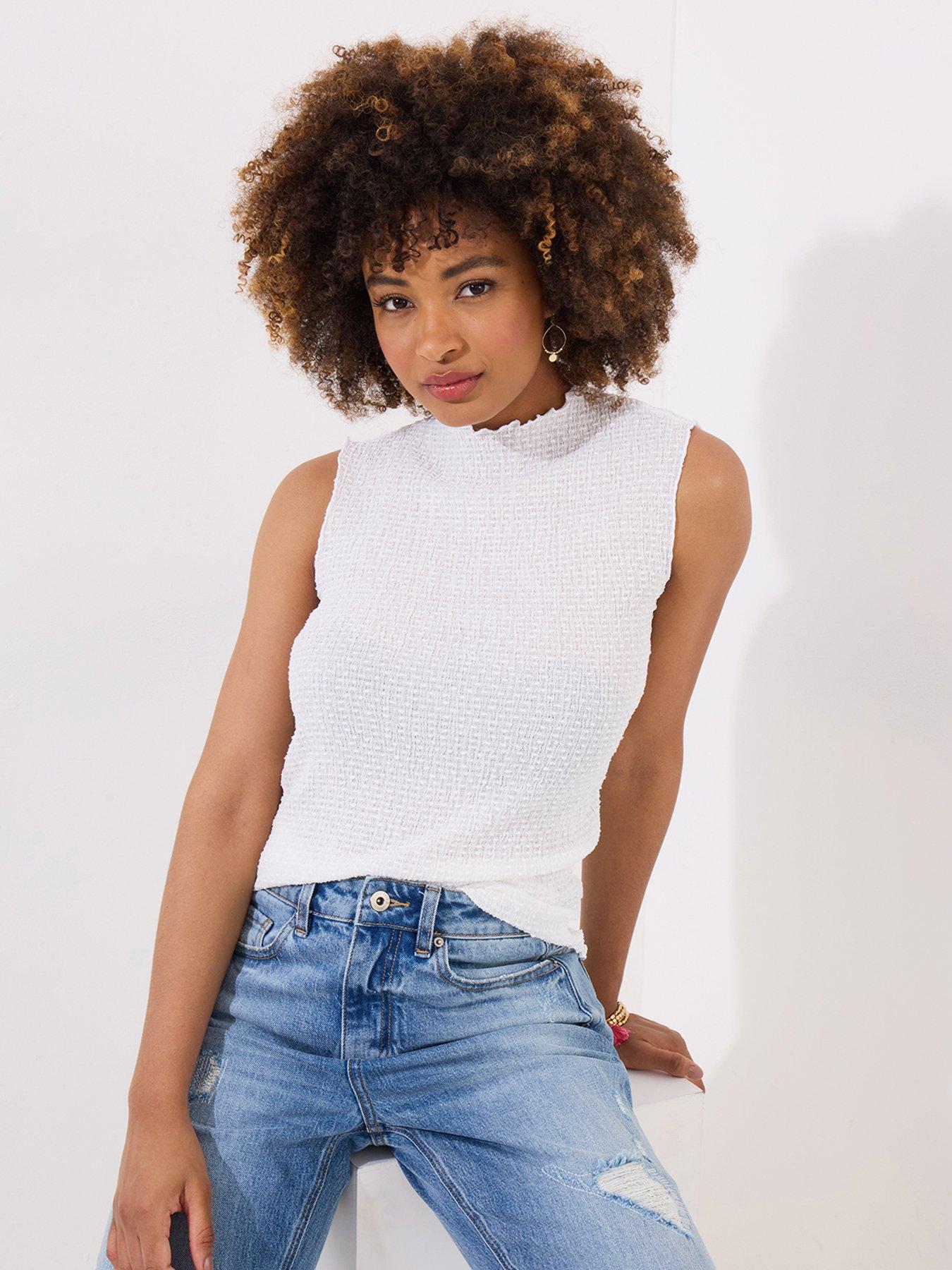 Image of Joe Browns Sophia Textured Lettuce Edge Top - White