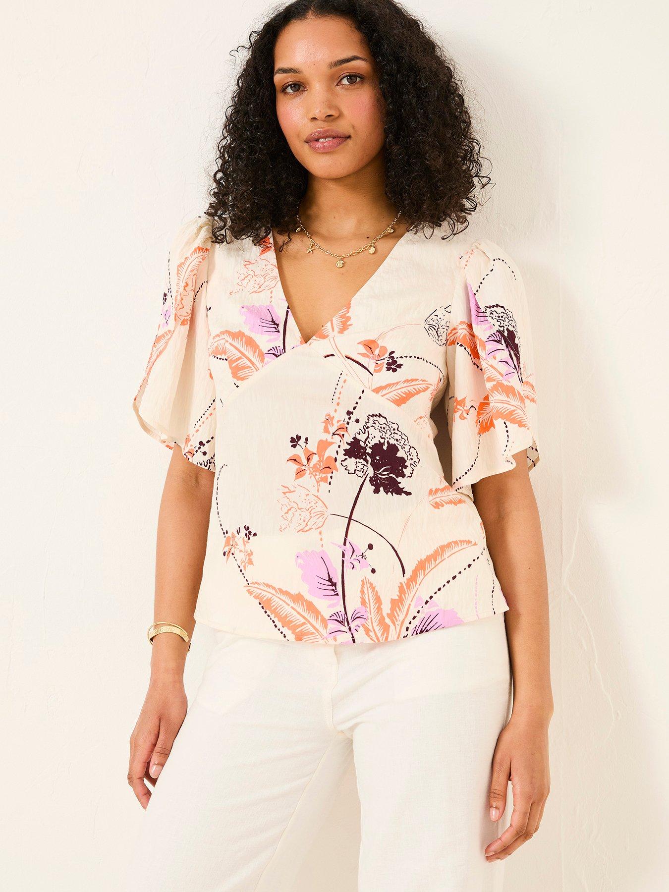 Image 1 of 6 of FatFace Florence Flute Sleeve Top - Ivory