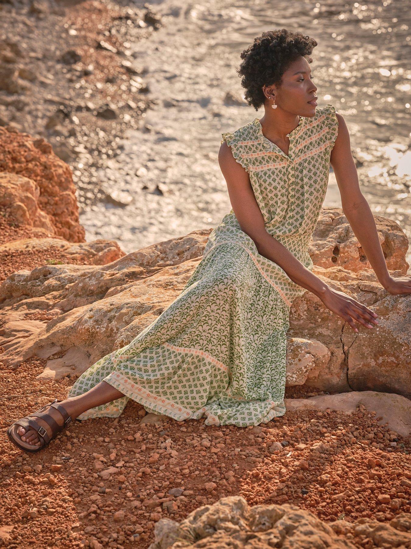 FatFace Jayla Woodblock Maxi Skirt - Green