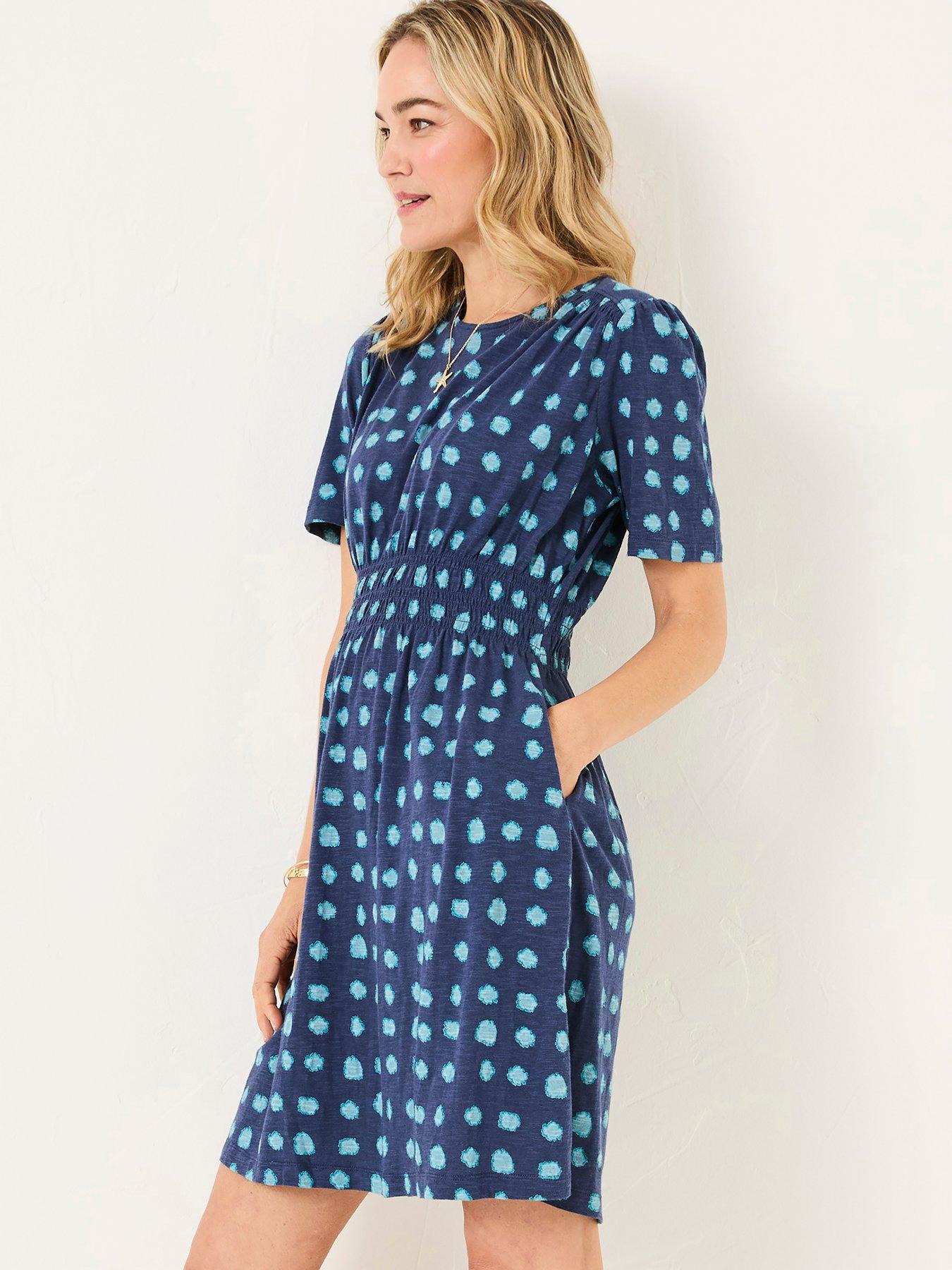 FatFace Liv Shibori Spot Dress - Blue