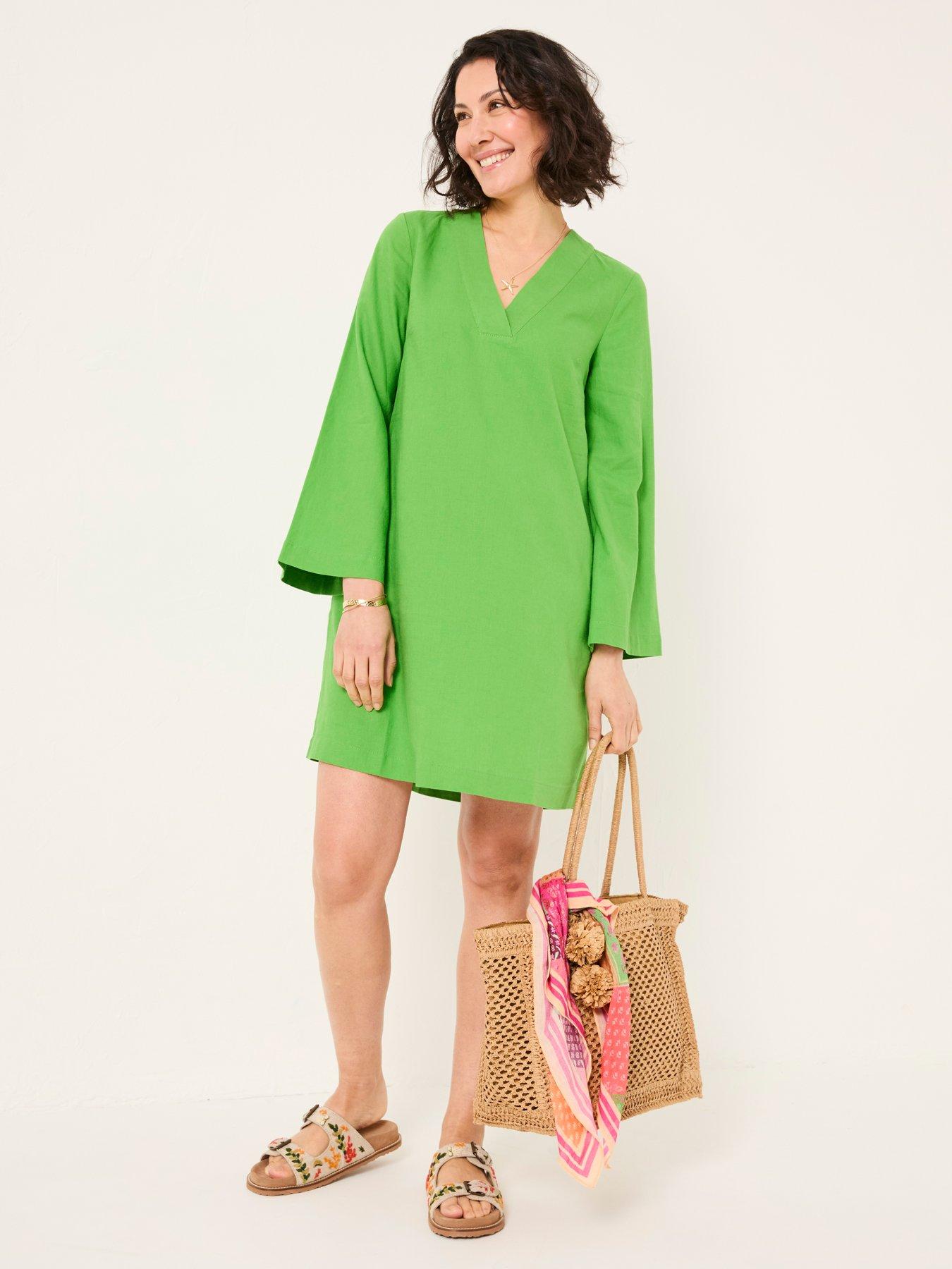 undefined Linen Kaftan Dress - Green