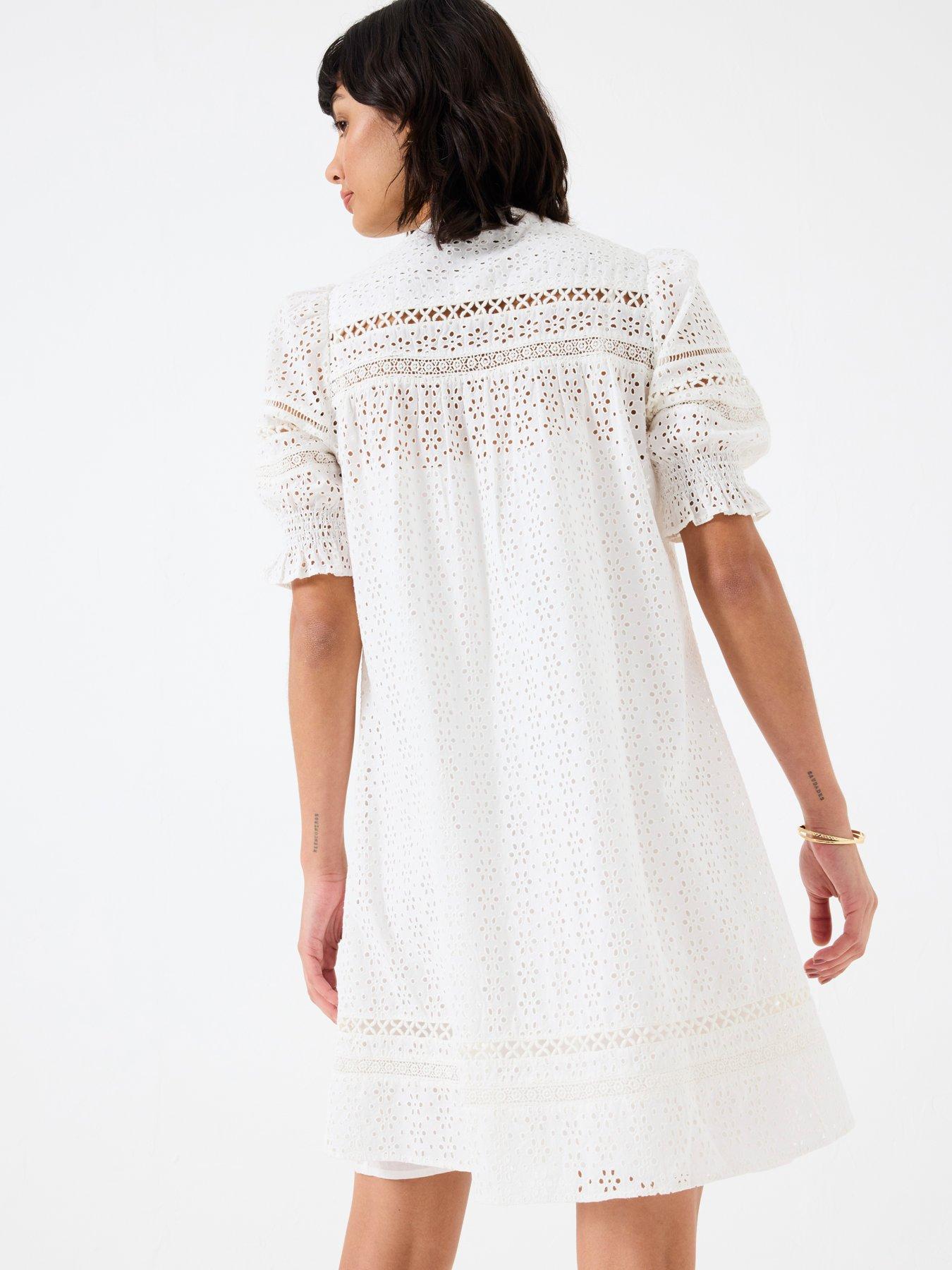 Image 2 of 5 of FatFace Brody Broderie Dress - White