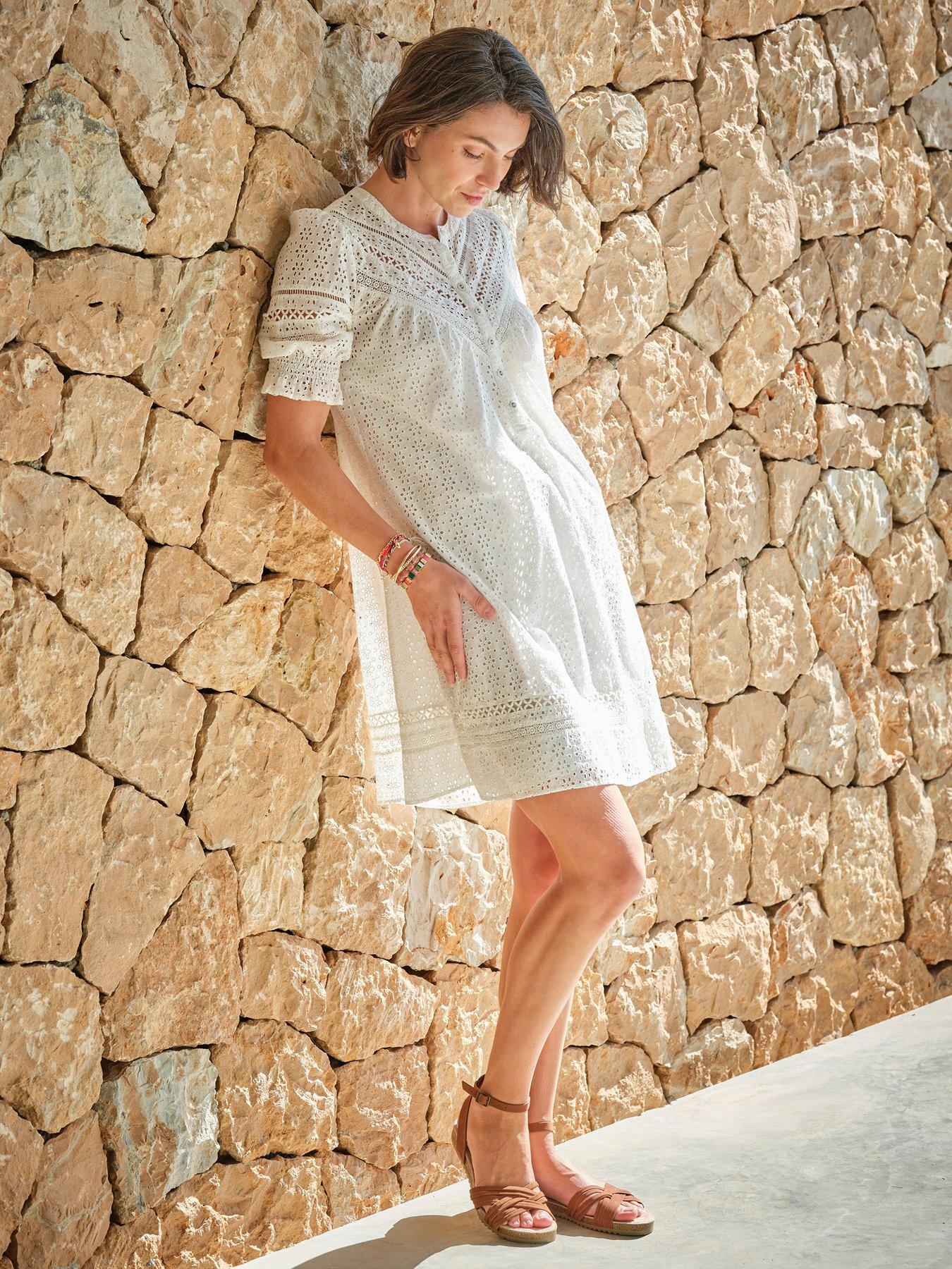 Image 3 of 5 of FatFace Brody Broderie Dress - White