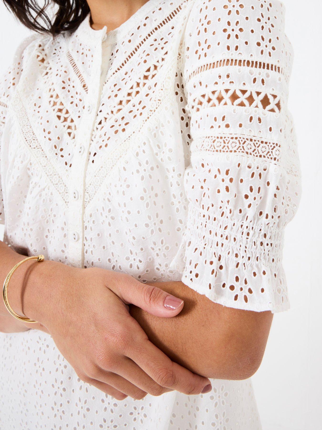 Image 4 of 5 of FatFace Brody Broderie Dress - White