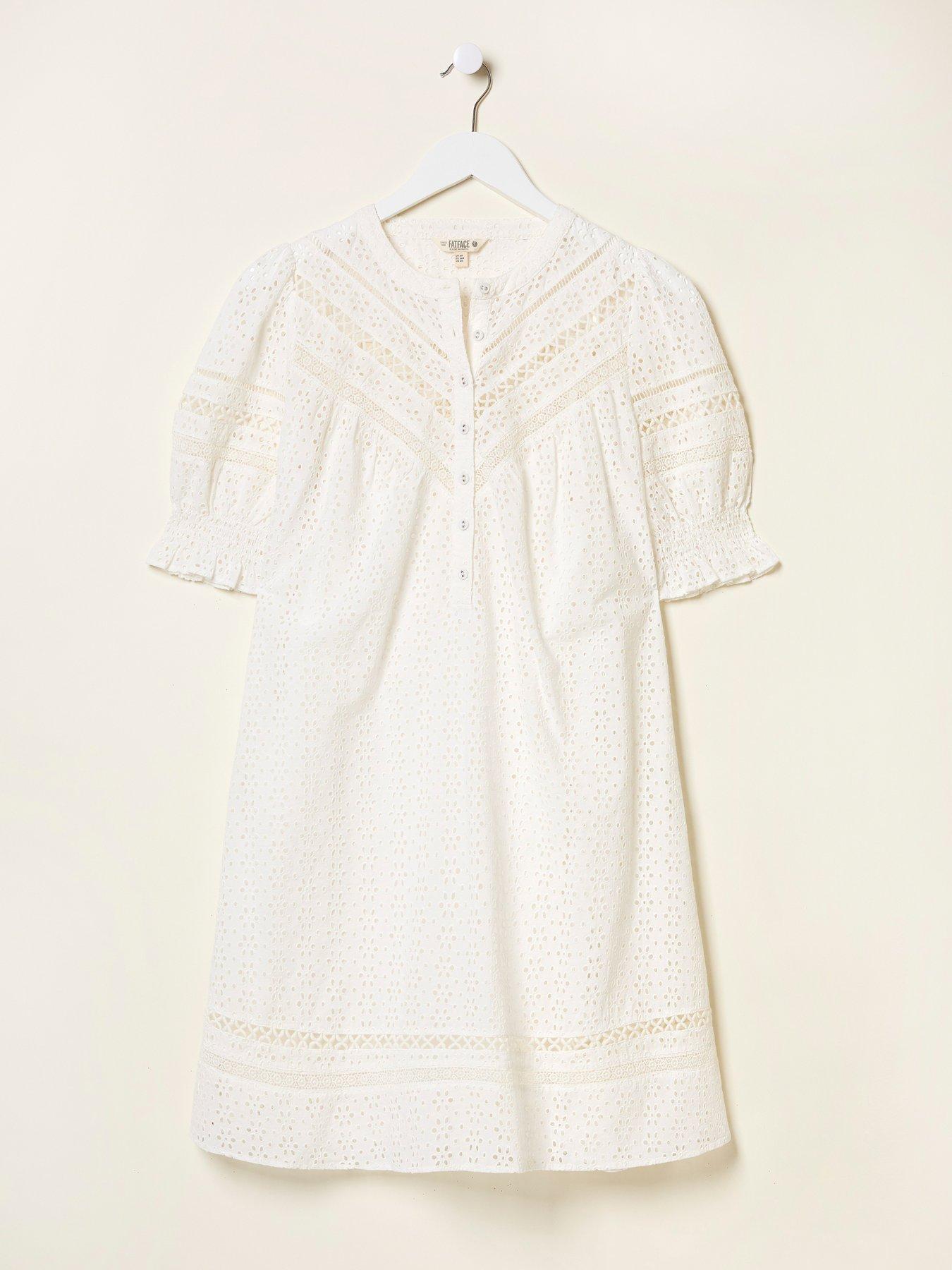 Image 5 of 5 of FatFace Brody Broderie Dress - White