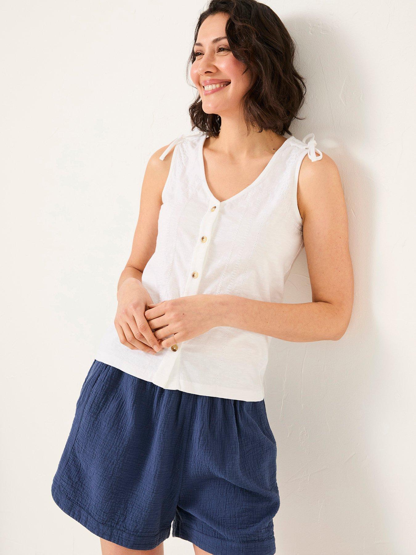Image of FatFace Claudia Embroidered Jersey Tank - White