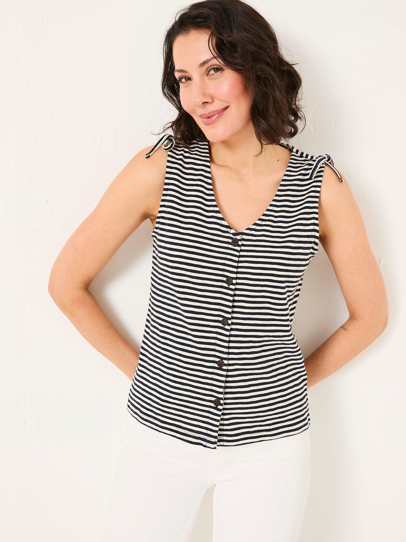 Image 1 of 5 of FatFace Claudia Stripe Tank - Navy