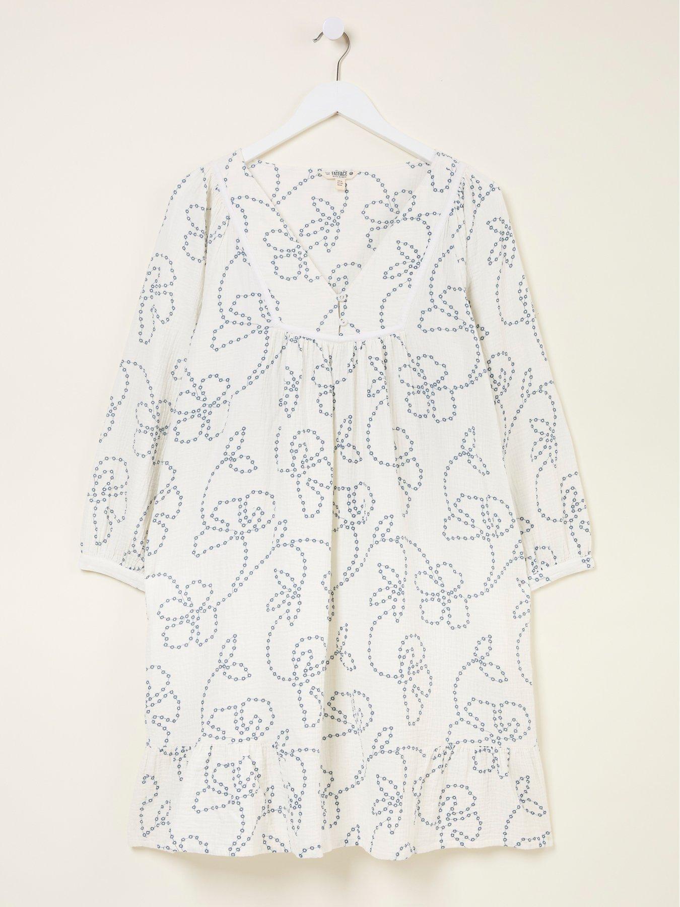 Image 6 of 6 of FatFace Frill Emb Tunic Dress - White