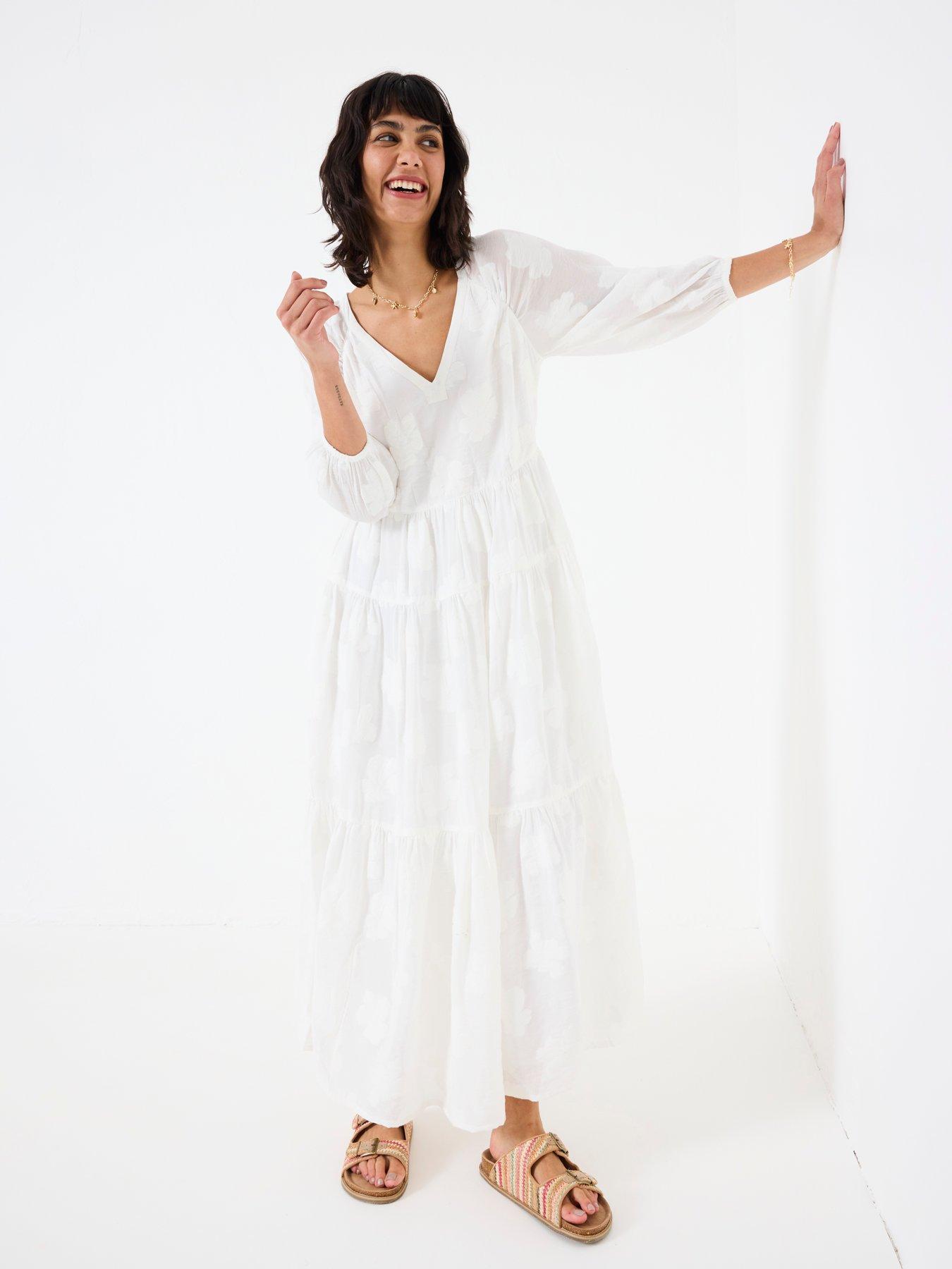 Image 3 of 5 of FatFace Jacquard Dress - White