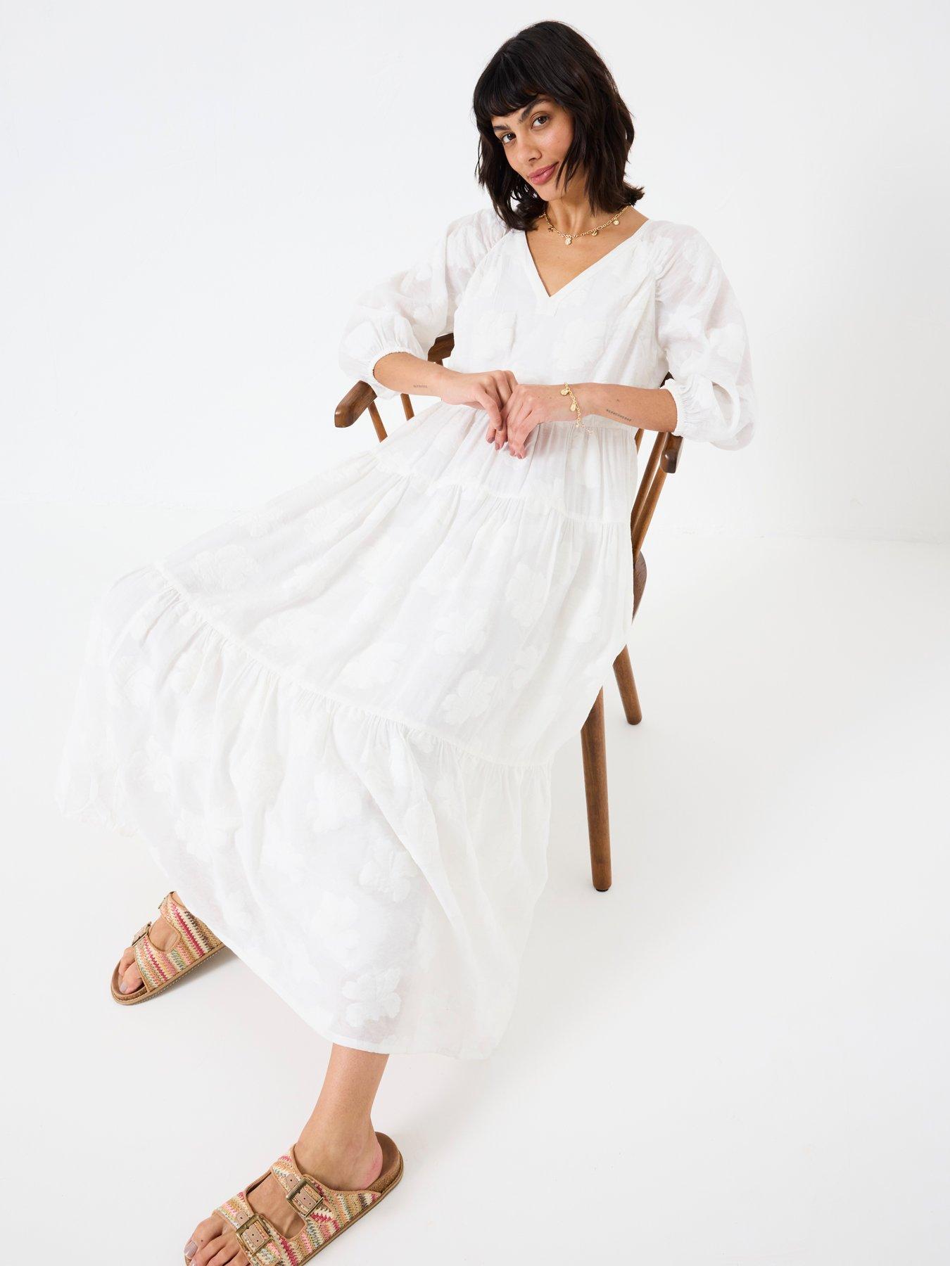 Image 4 of 5 of FatFace Jacquard Dress - White