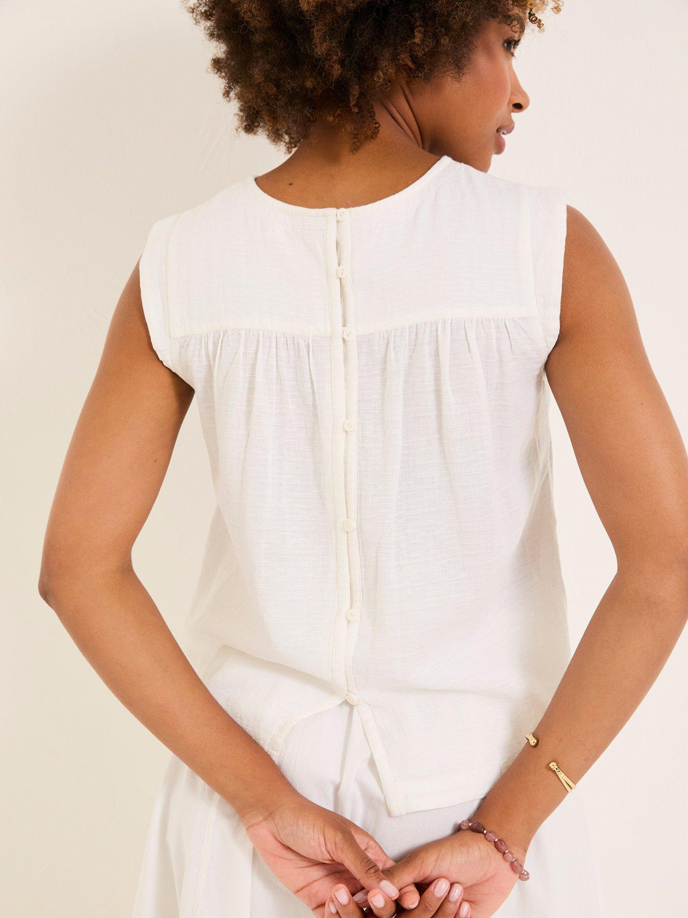 Image 2 of 6 of FatFace Fliss Embroidered Cami - White