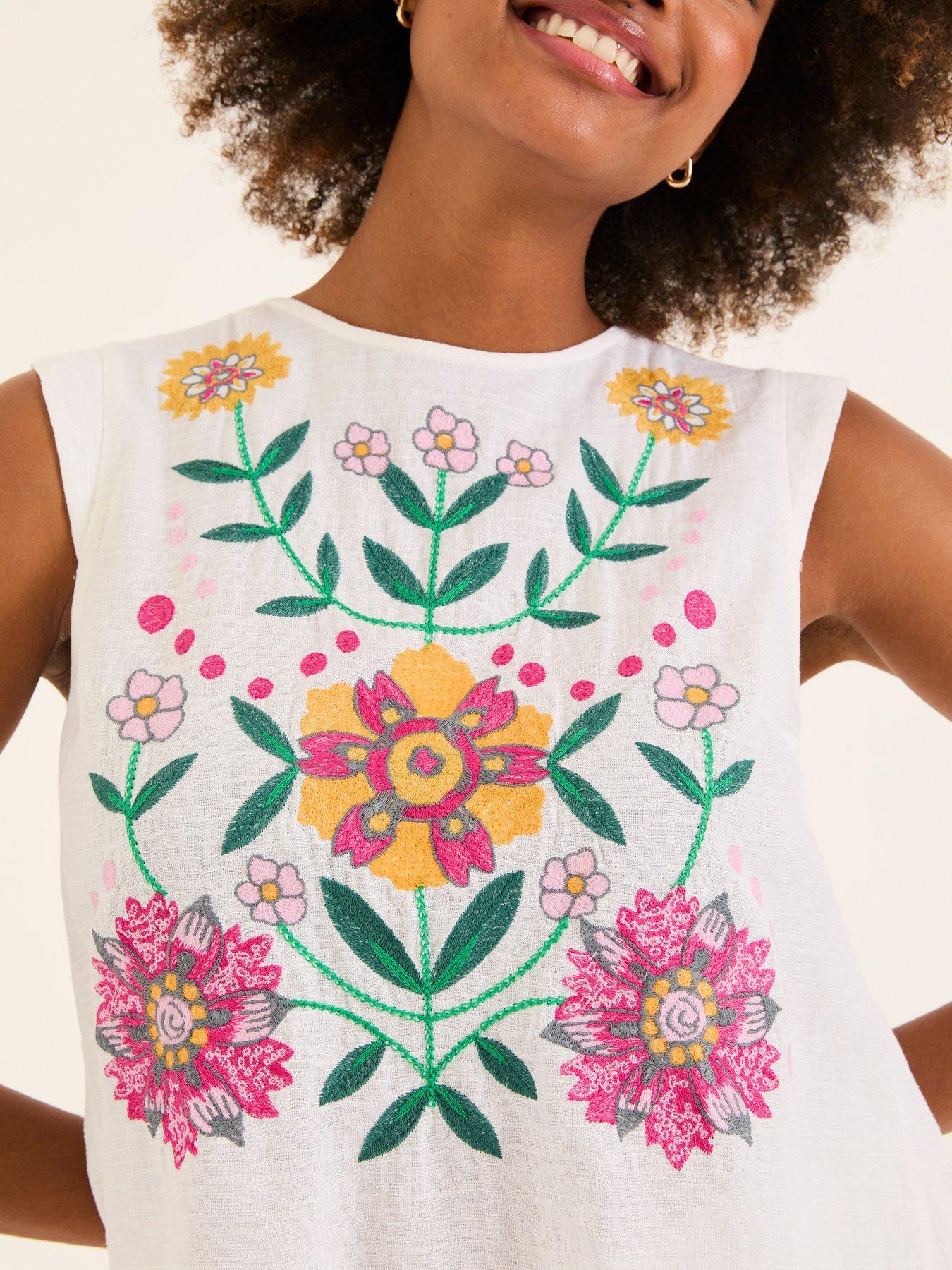 Image 4 of 6 of FatFace Fliss Embroidered Cami - White