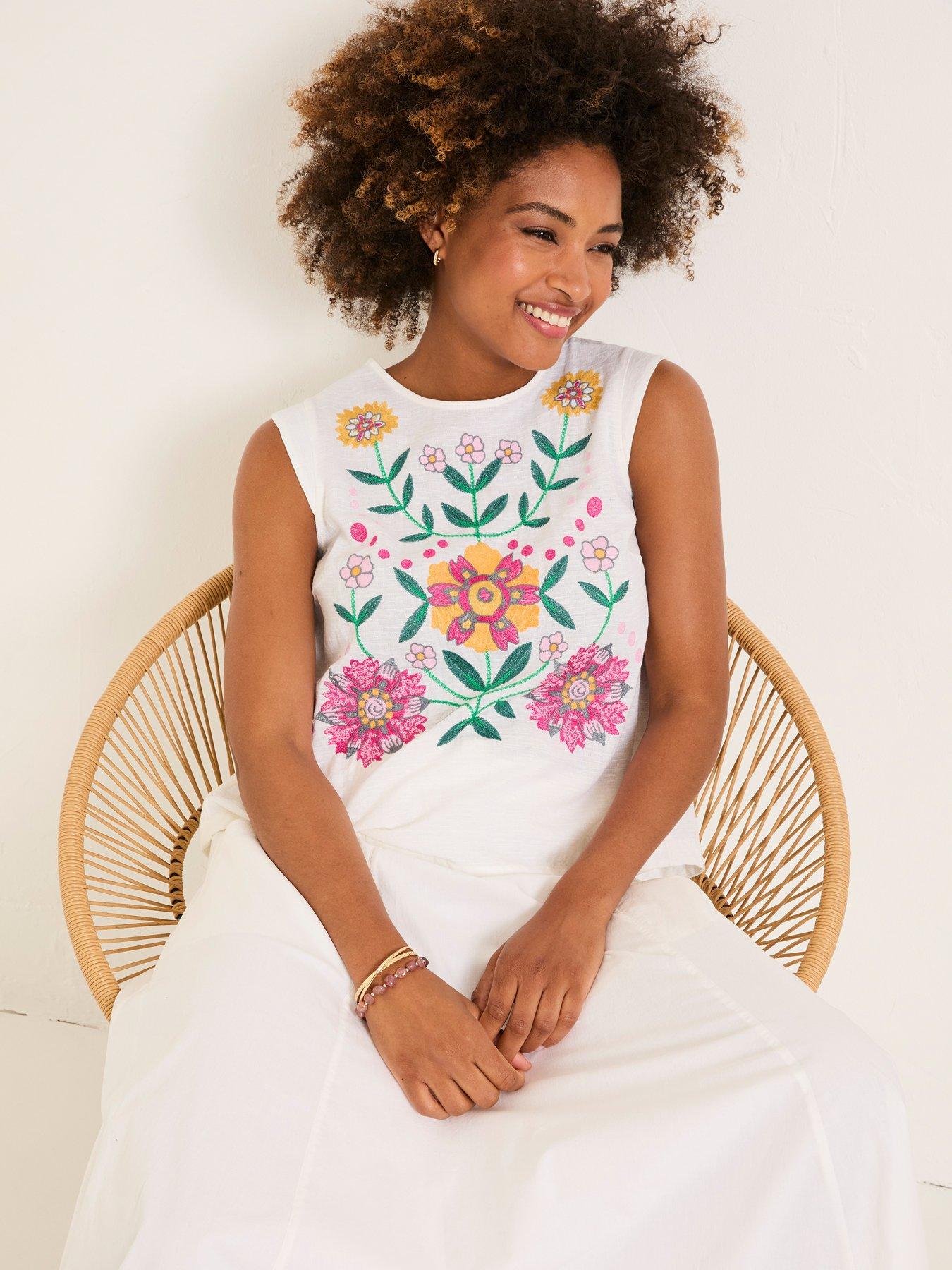Image 5 of 6 of FatFace Fliss Embroidered Cami - White