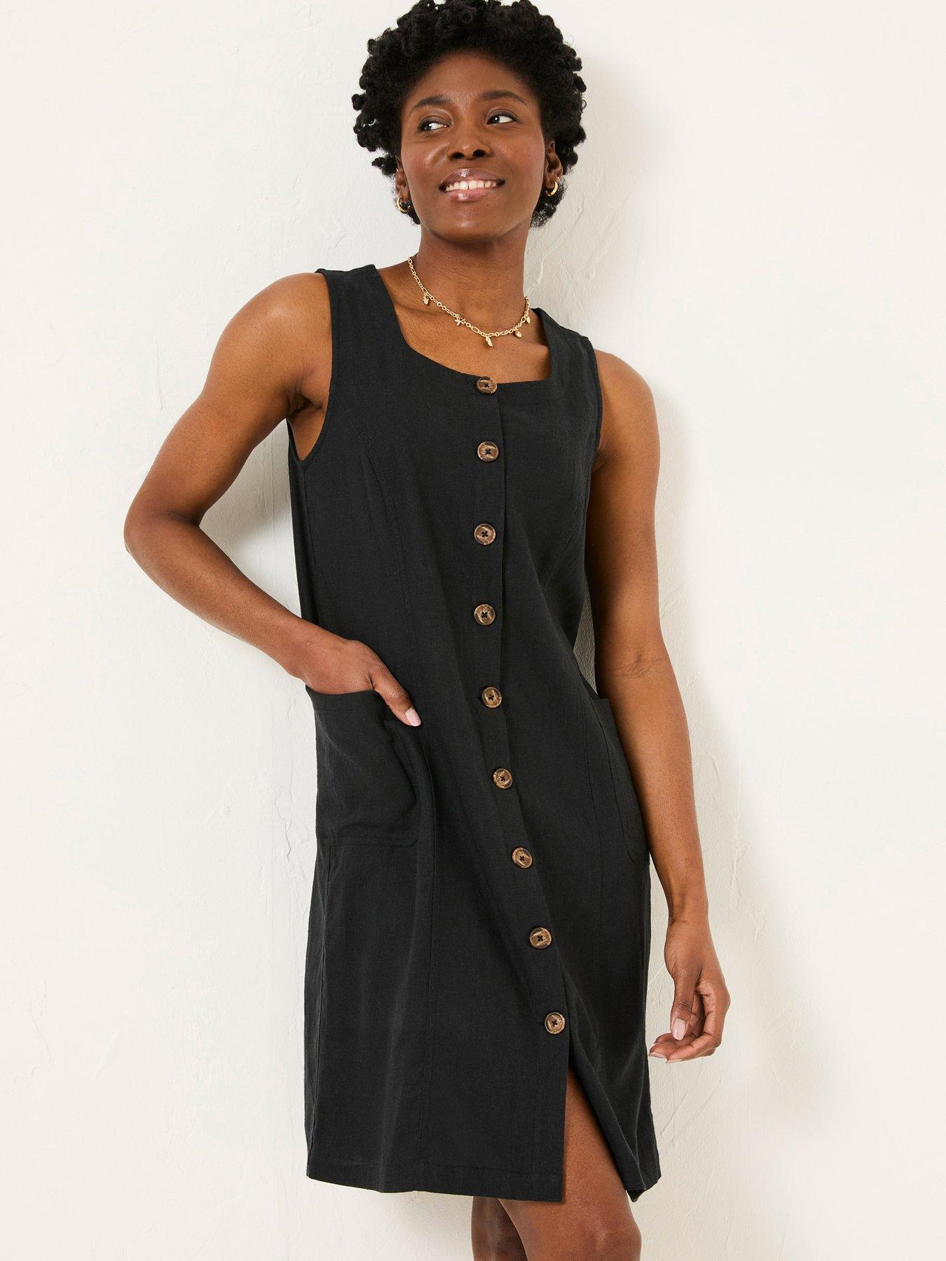 FatFace Binny Button Linen Dress - Black