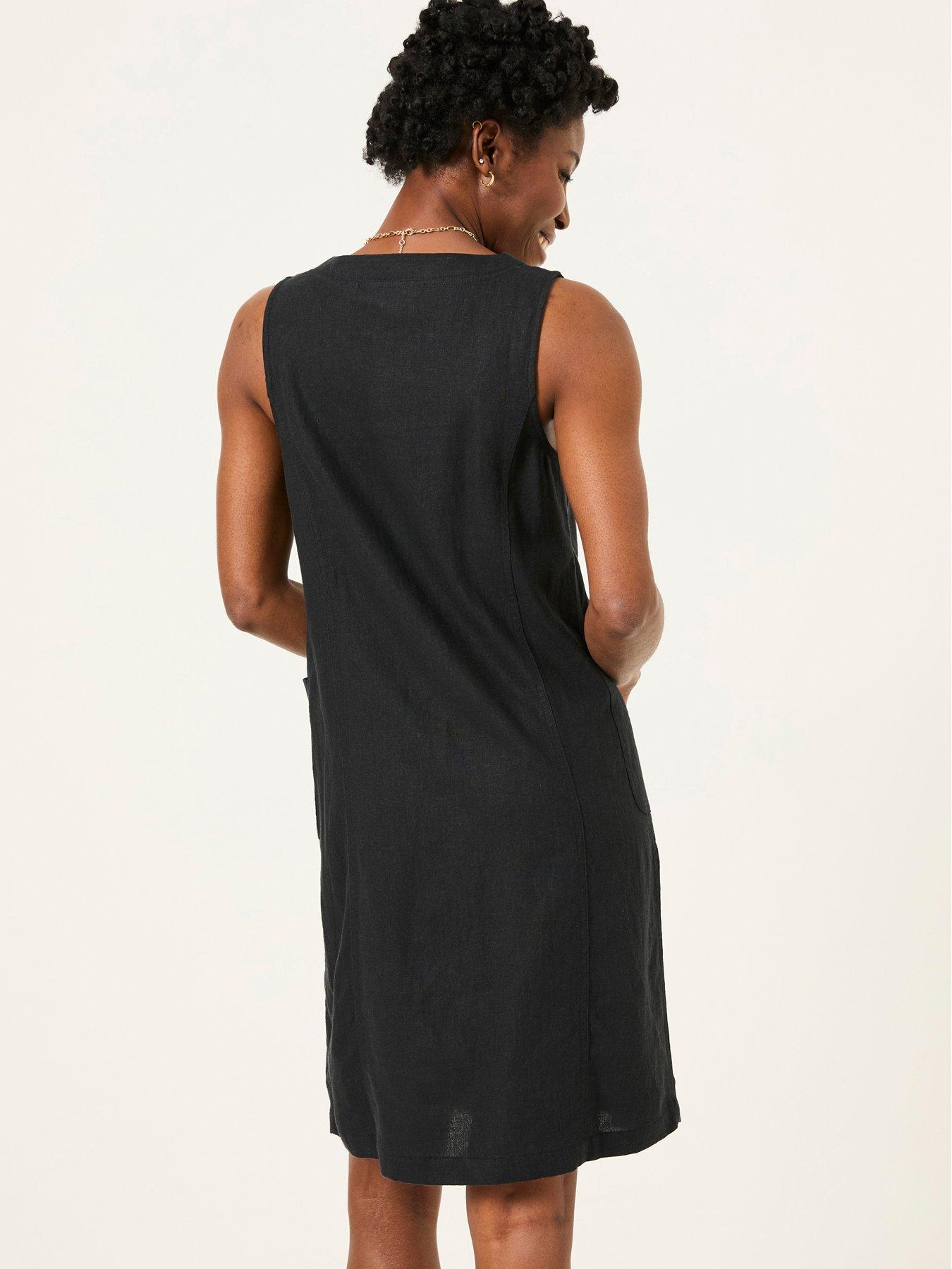 Image 2 of 6 of FatFace Binny Button Linen Dress - Black